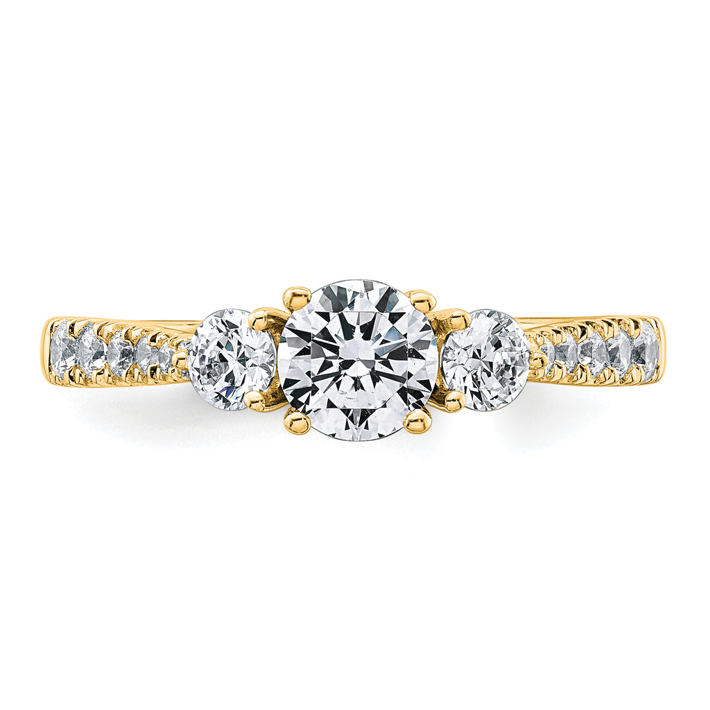 14k 1 carat Lab Grown Diamond VS+ F+ Round Complete Three Stone Engagement Ring