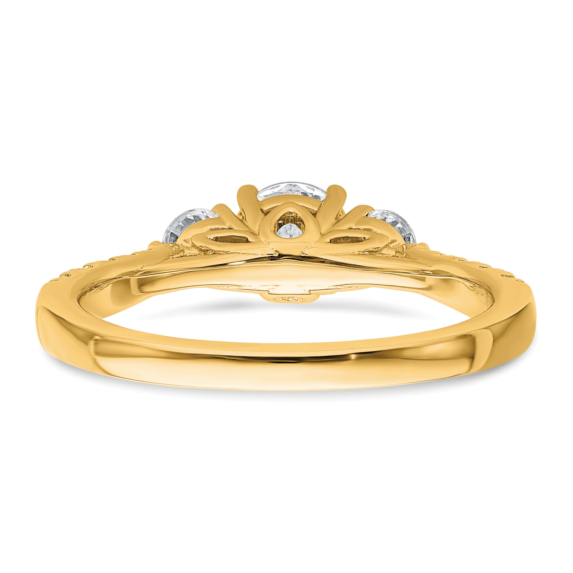 14k 1 carat Lab Grown Diamond VS+ F+ Round Complete Three Stone Engagement Ring