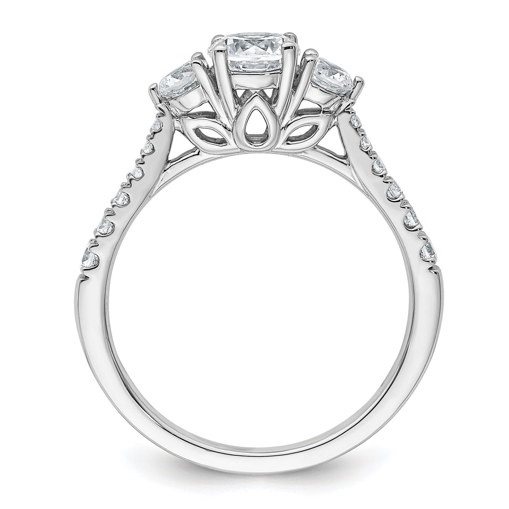 14k White Gold 1 carat Certified Lab Grown Diamond VS+ F+ Round Complete Three Stone Engagement Ring