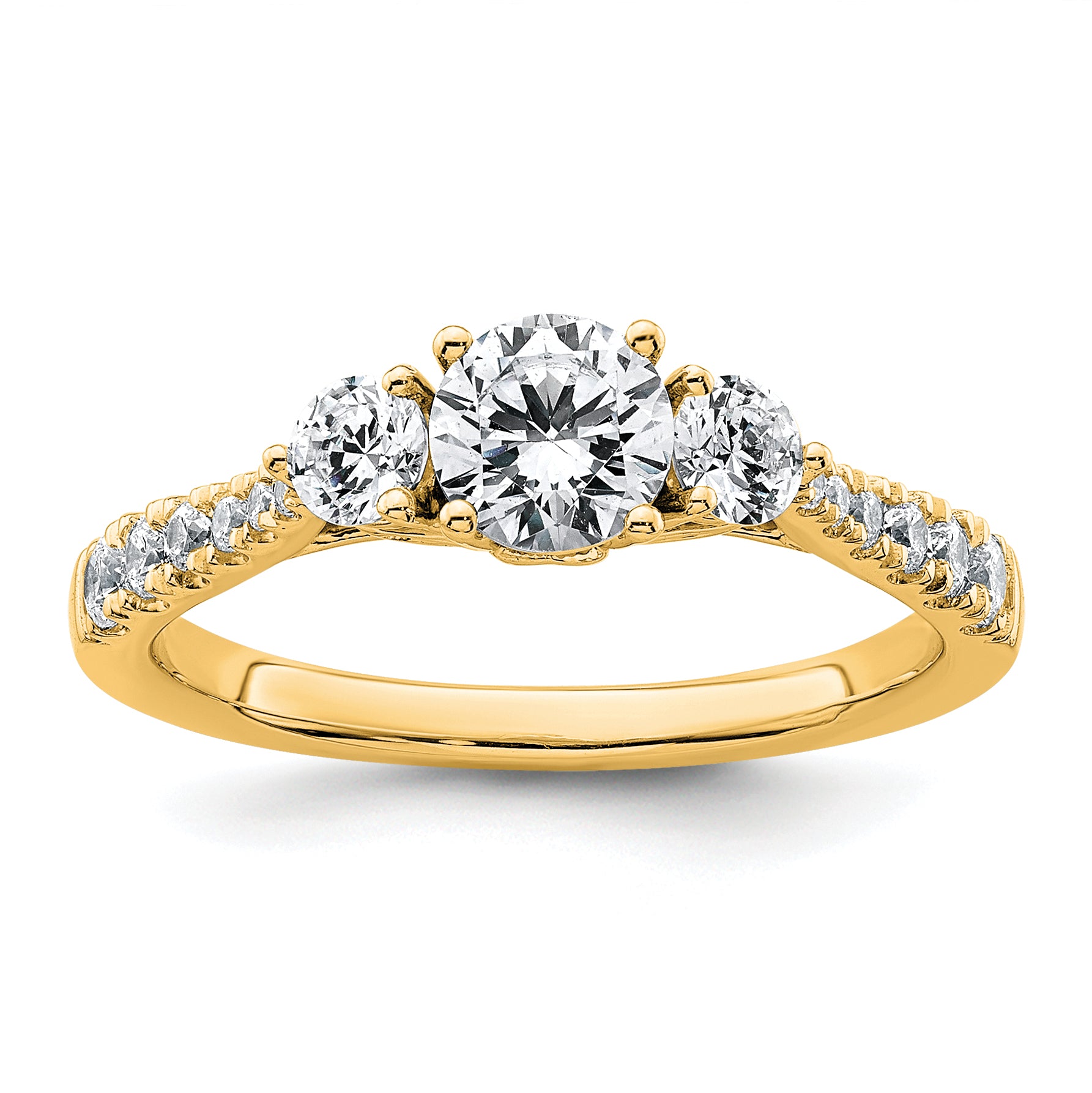 14k 1 carat Certified Lab Grown Diamond VS+ F+ Round Complete Three Stone Engagement Ring