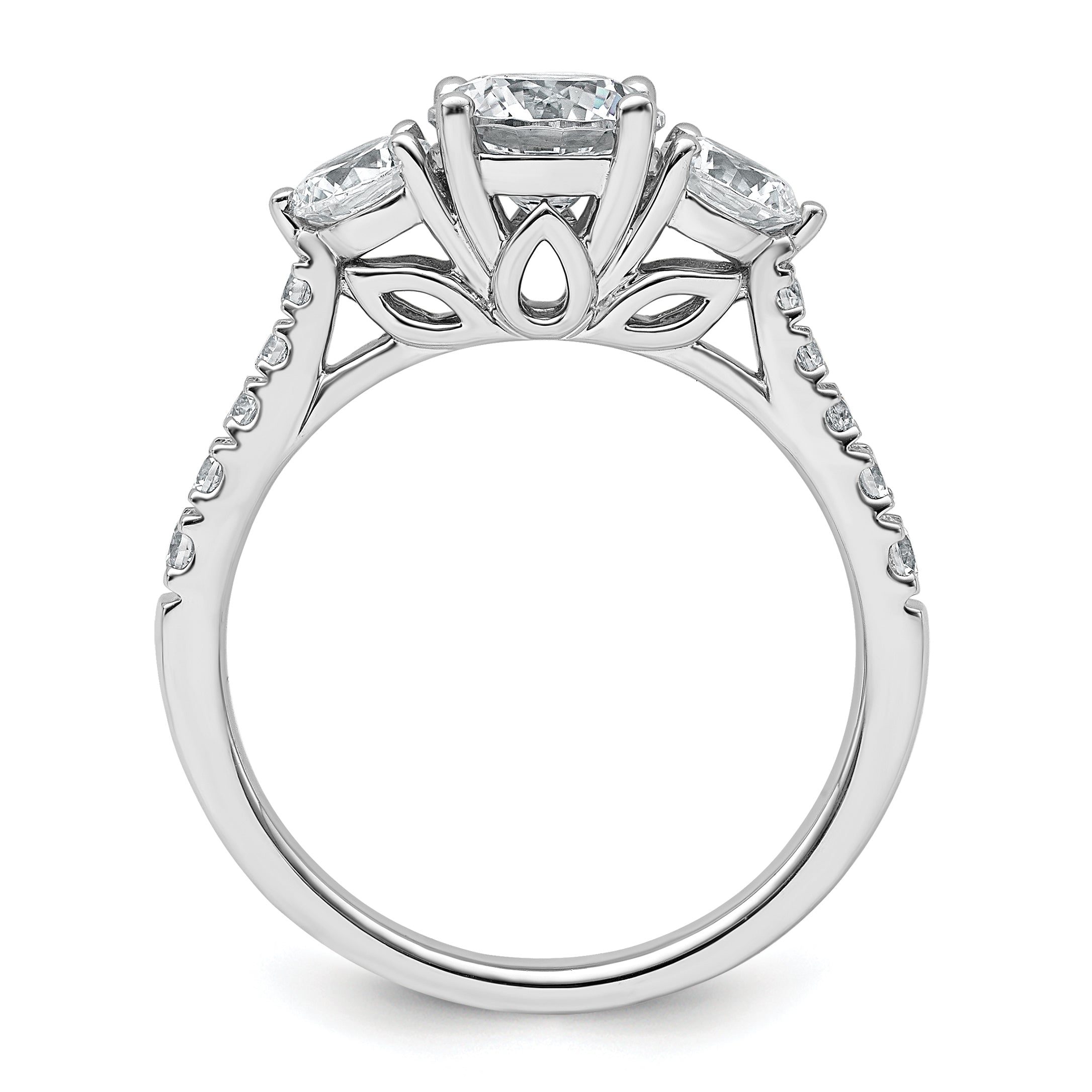 14k White Gold 1 3/4 carat Lab Grown Diamond VS+ F+ Round Complete Three Stone Engagement Ring
