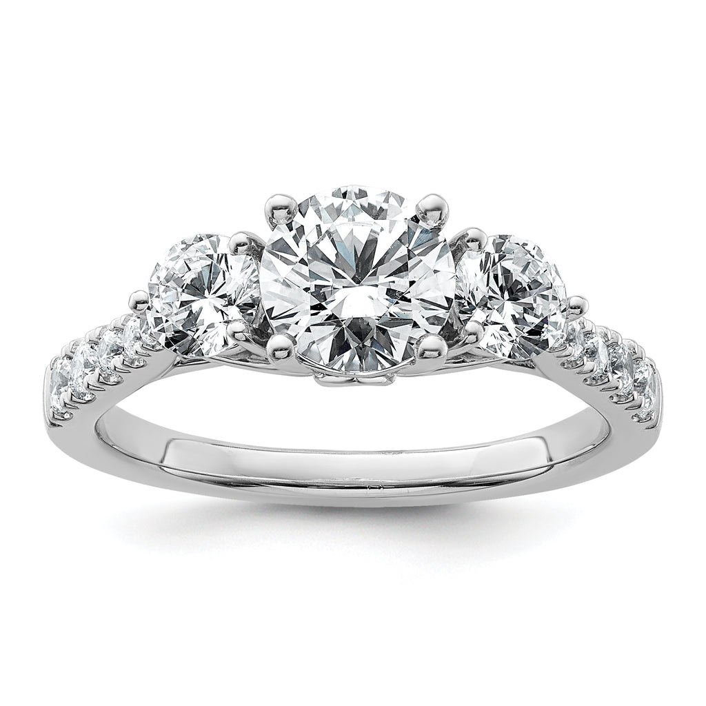 14k White Gold 1 3/4 carat Lab Grown Diamond VS+ F+ Round Complete Three Stone Engagement Ring