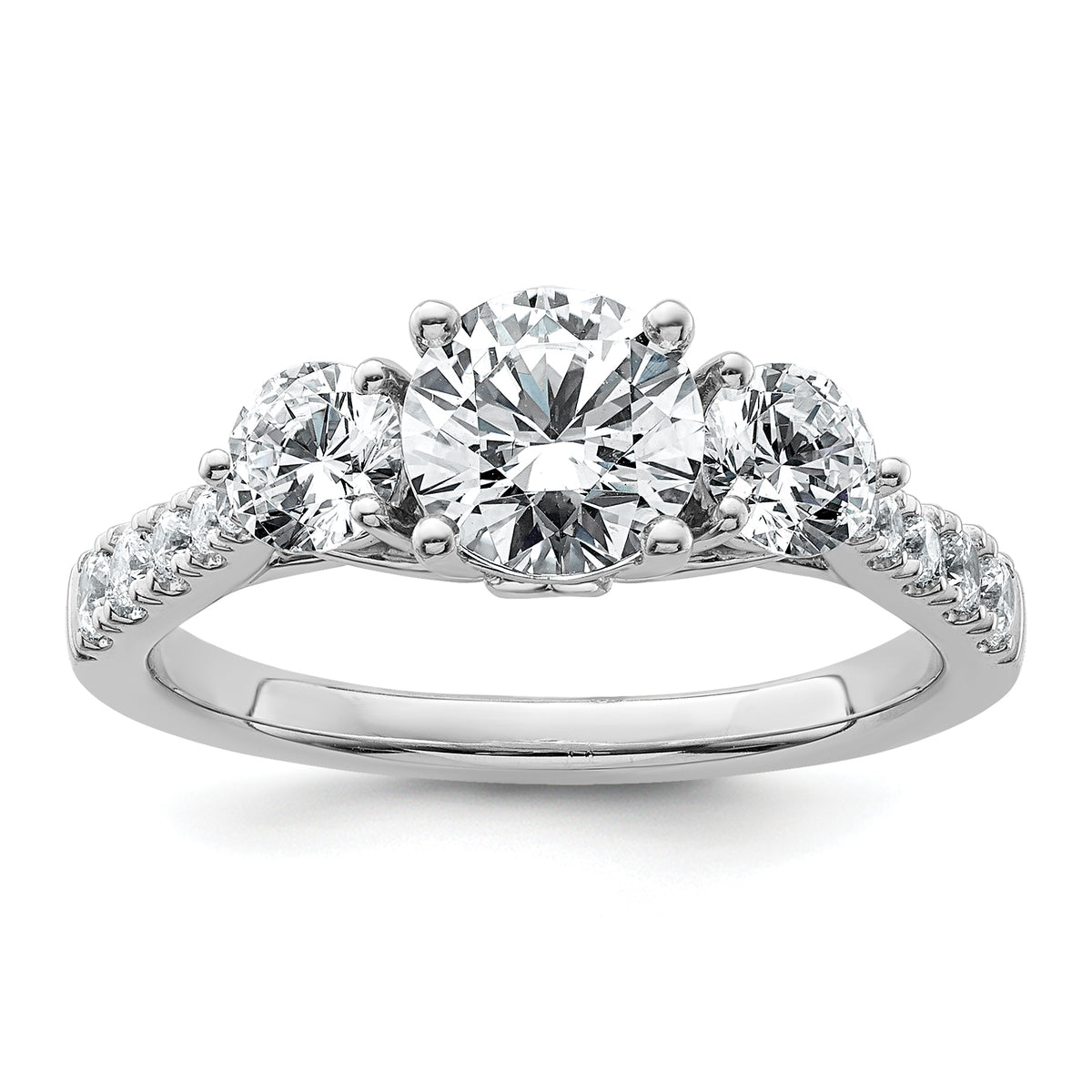 14k White Gold 1 3/4 carat Lab Grown Diamond VS+ F+ Round Complete Three Stone Engagement Ring