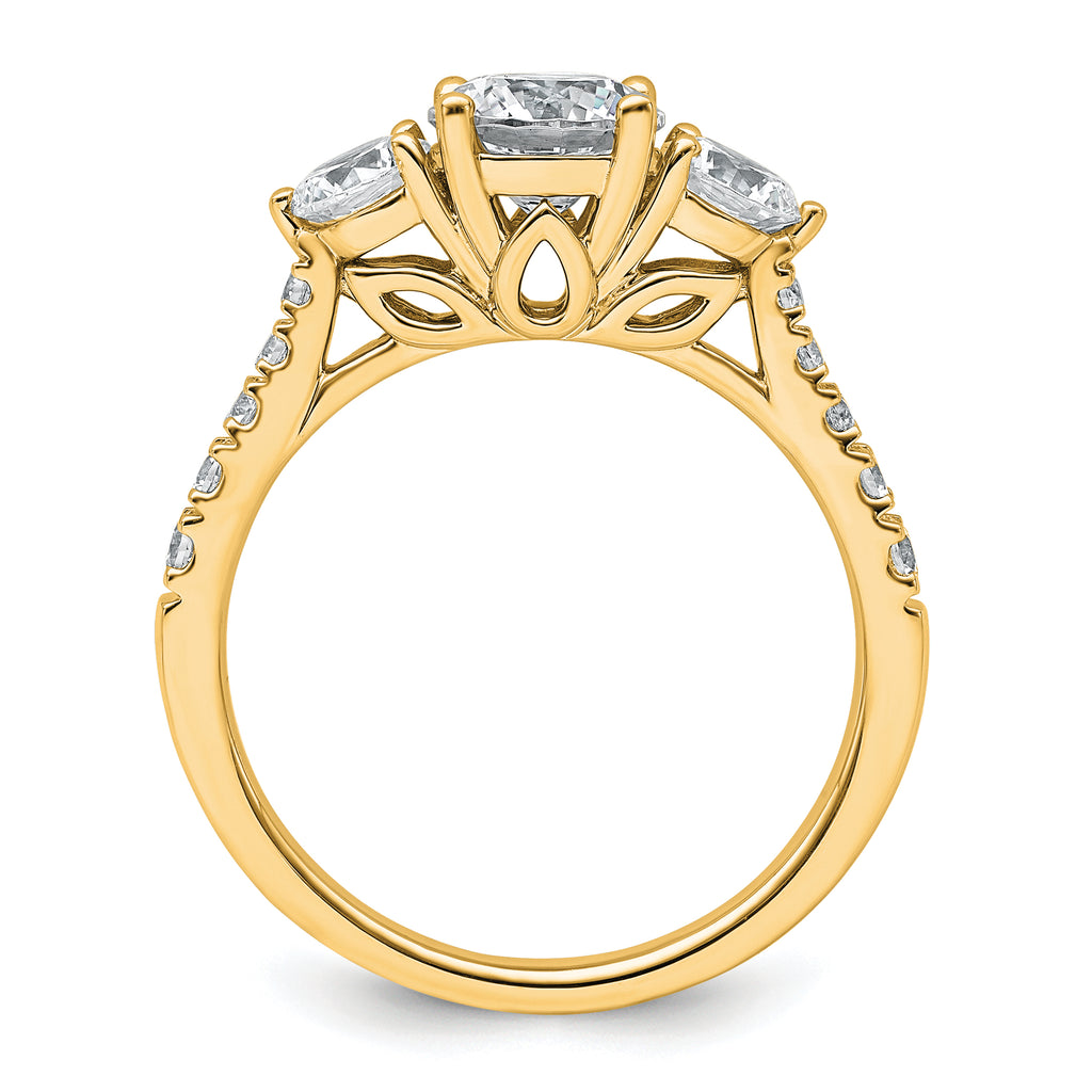 14k 1 3/4 carat Lab Grown Diamond VS+ F+ Round Complete Three Stone Engagement Ring