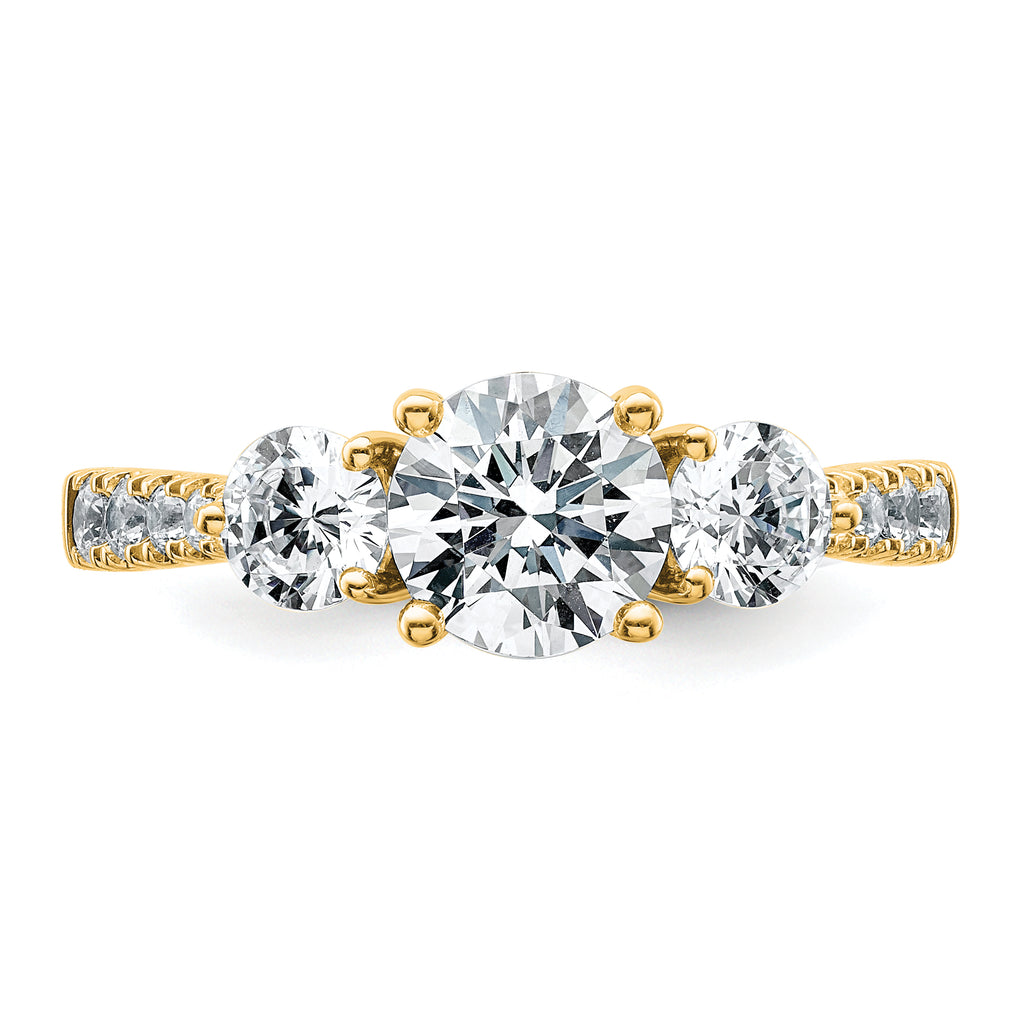 14k 1 3/4 carat Lab Grown Diamond VS+ F+ Round Complete Three Stone Engagement Ring