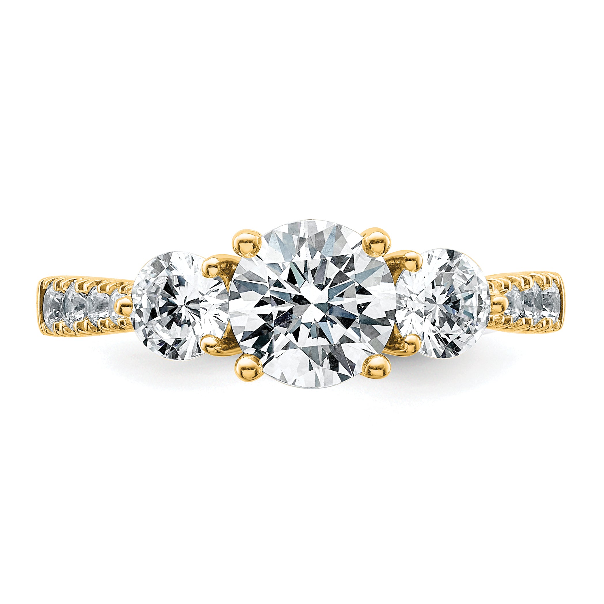 14k 1 3/4 carat Lab Grown Diamond VS+ F+ Round Complete Three Stone Engagement Ring