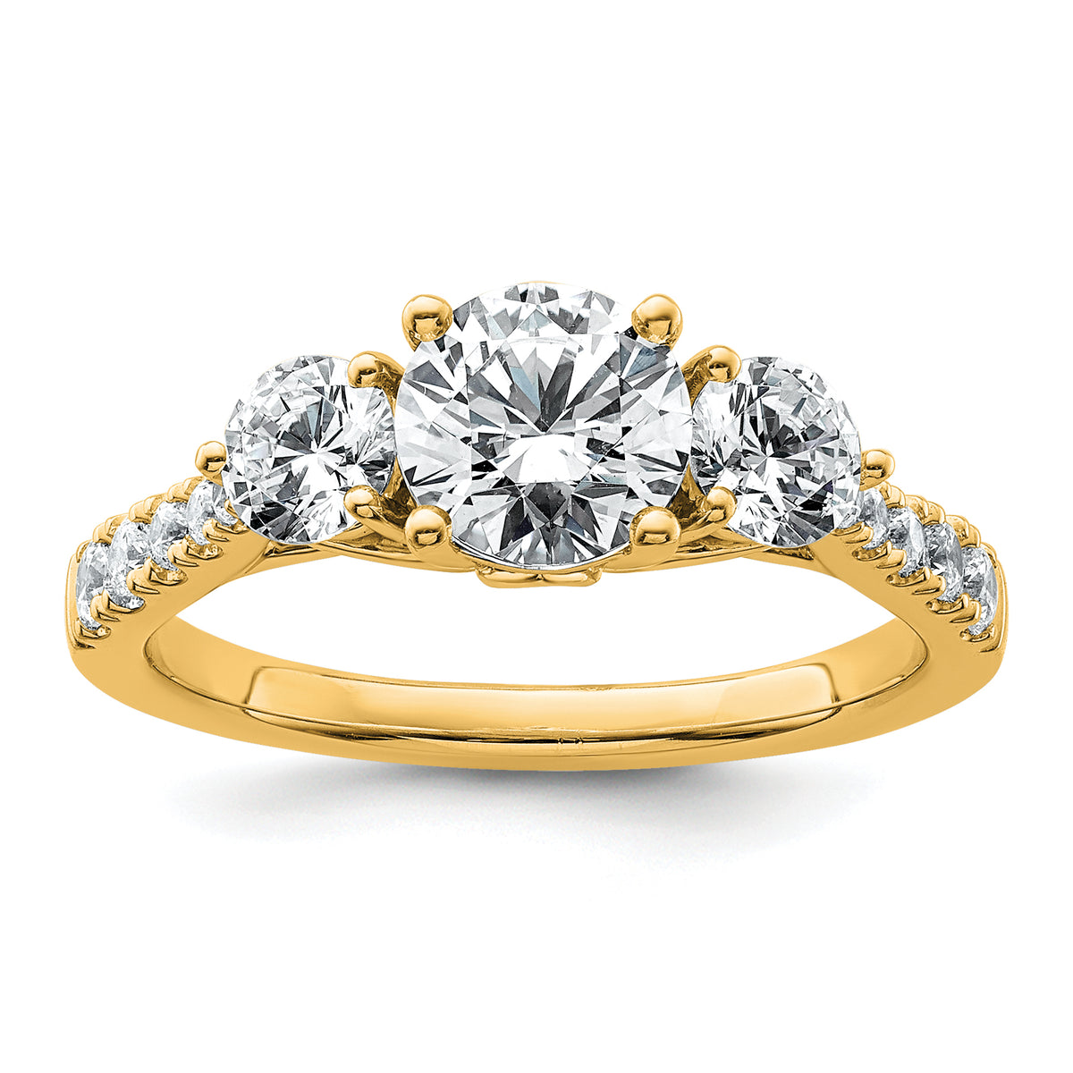 14k 1 3/4 carat Lab Grown Diamond VS+ F+ Round Complete Three Stone Engagement Ring