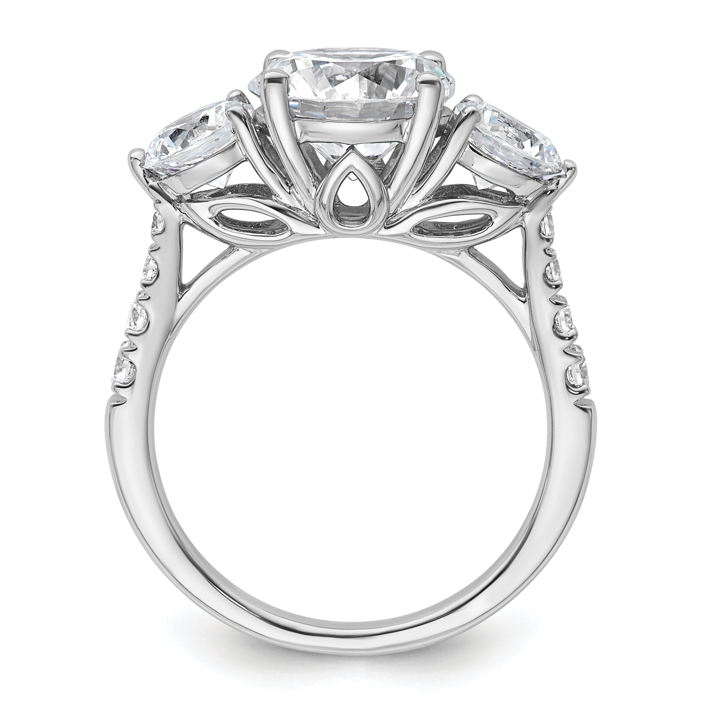 14k White Gold 4 carat Lab Grown Diamond VS+ F+ Round Complete Three Stone Engagement Ring