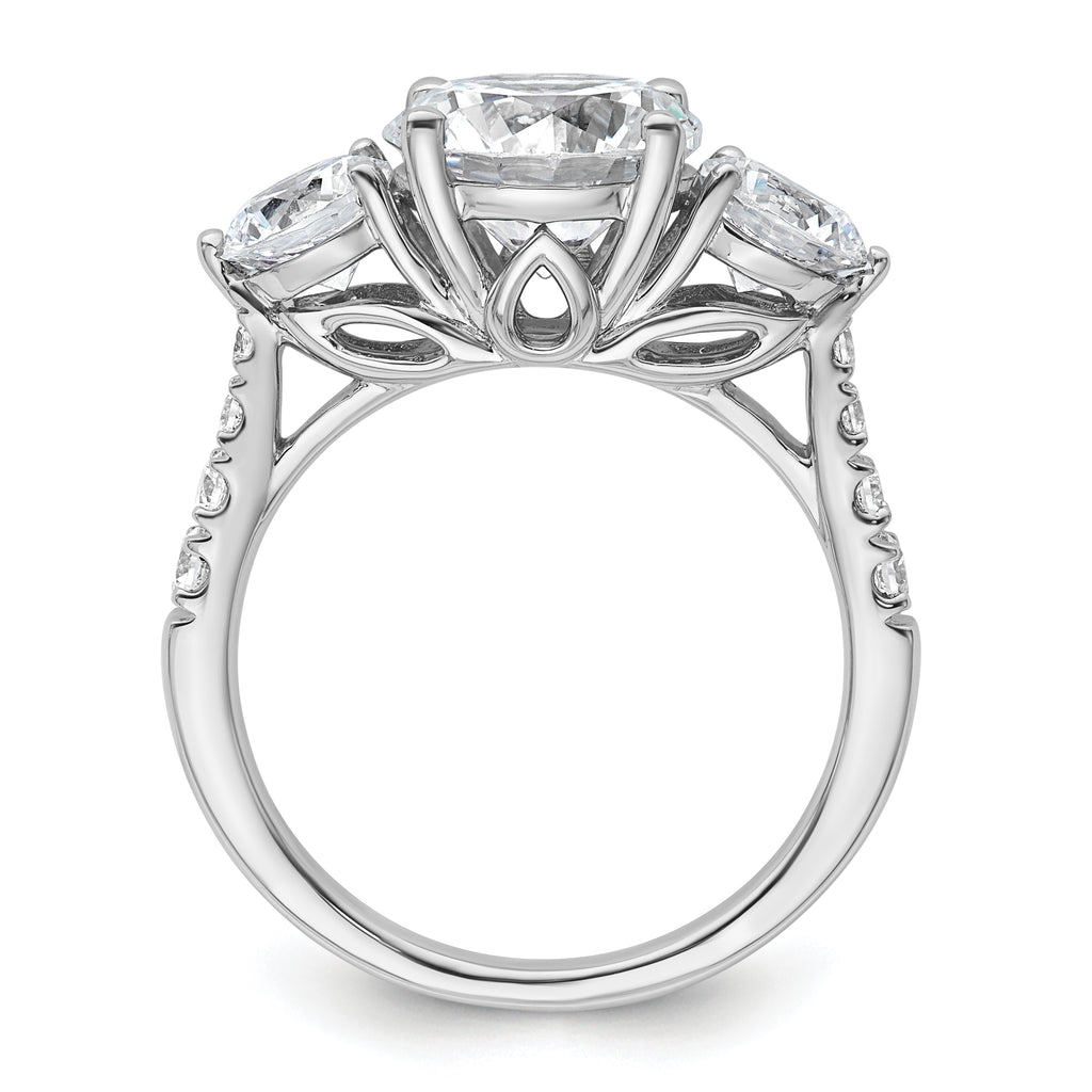 14k White Gold 4 carat Lab Grown Diamond VS+ F+ Round Complete Three Stone Engagement Ring