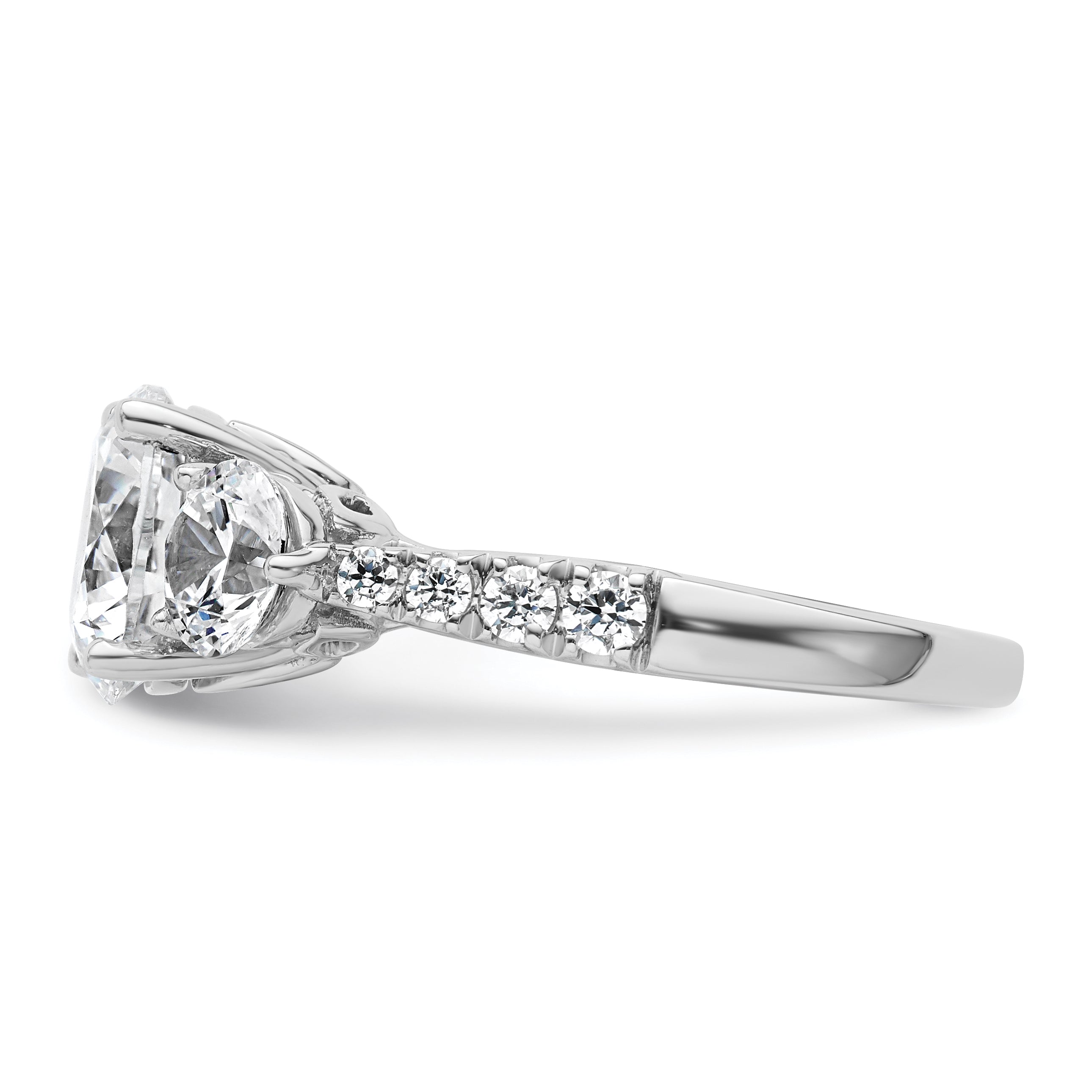 14k White Gold 4 carat Lab Grown Diamond VS+ F+ Round Complete Three Stone Engagement Ring