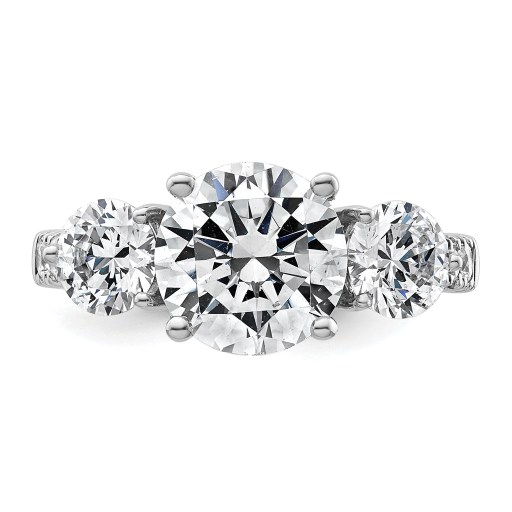14k White Gold 4 carat Lab Grown Diamond VS+ F+ Round Complete Three Stone Engagement Ring