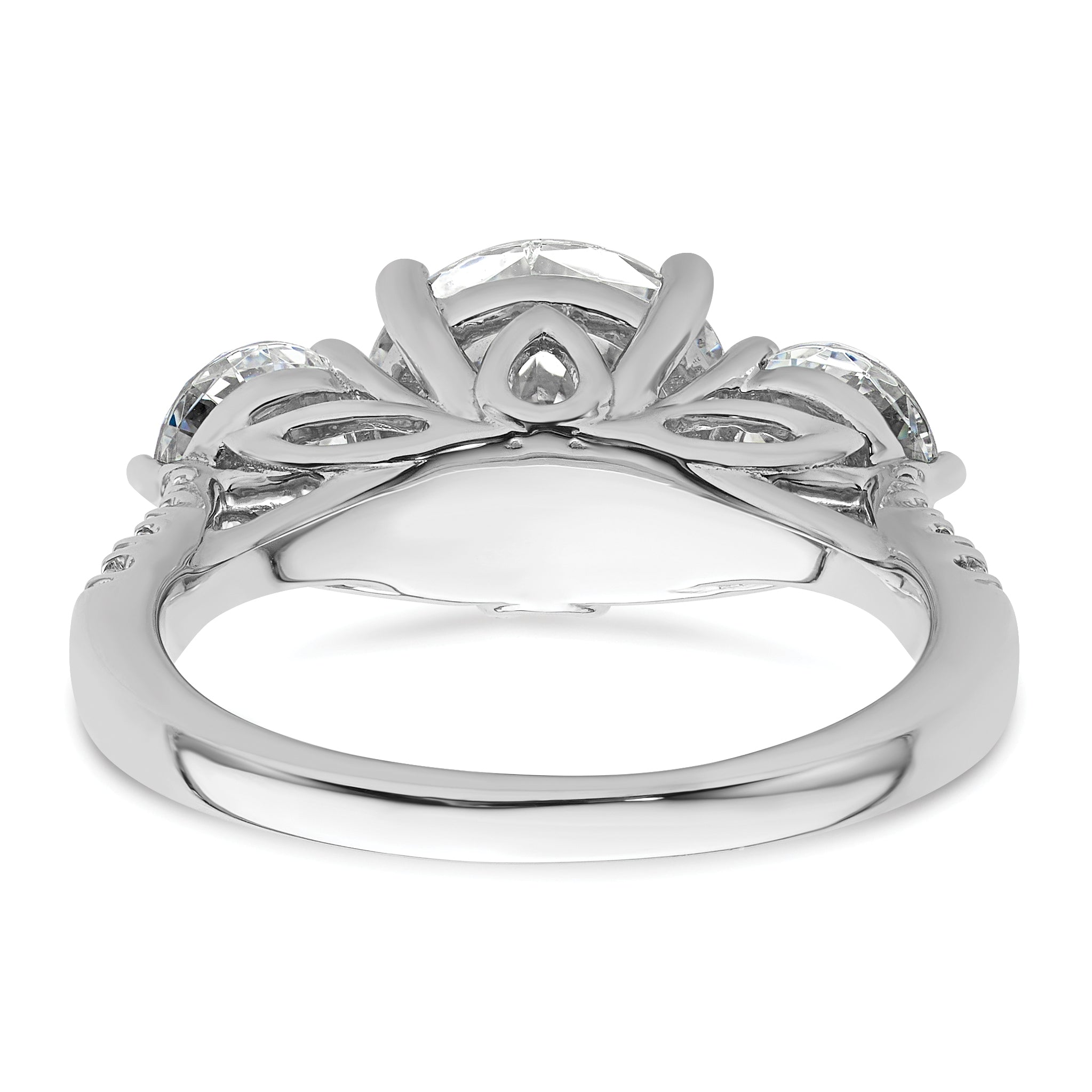 14k White Gold 4 carat Lab Grown Diamond VS+ F+ Round Complete Three Stone Engagement Ring