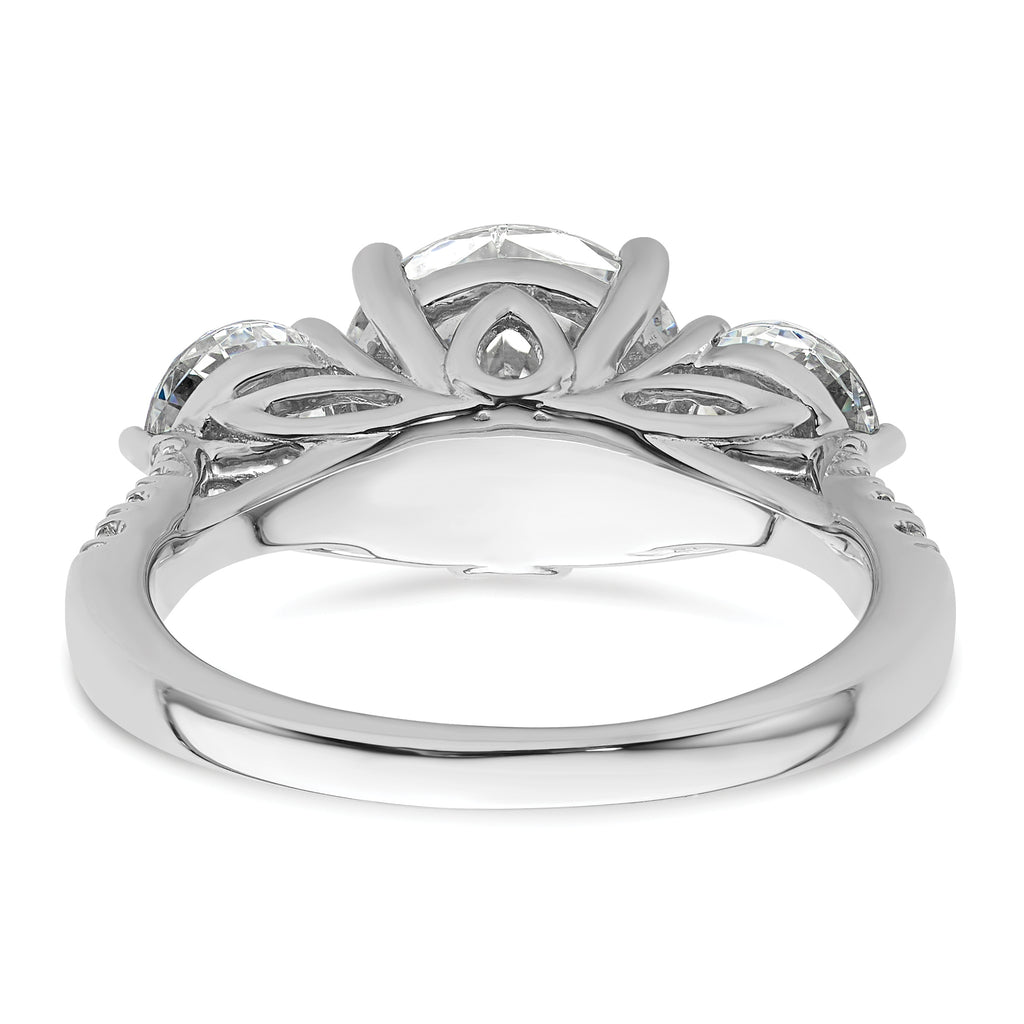 14k White Gold 4 carat Lab Grown Diamond VS+ F+ Round Complete Three Stone Engagement Ring