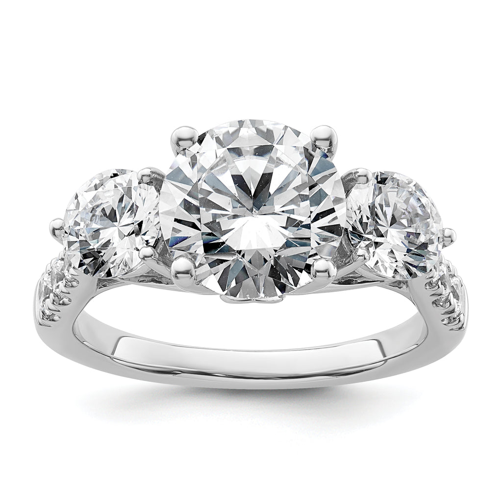 14k White Gold 4 carat Certified Lab Grown Diamond VS+ F+ Round Complete Three Stone Engagement Ring