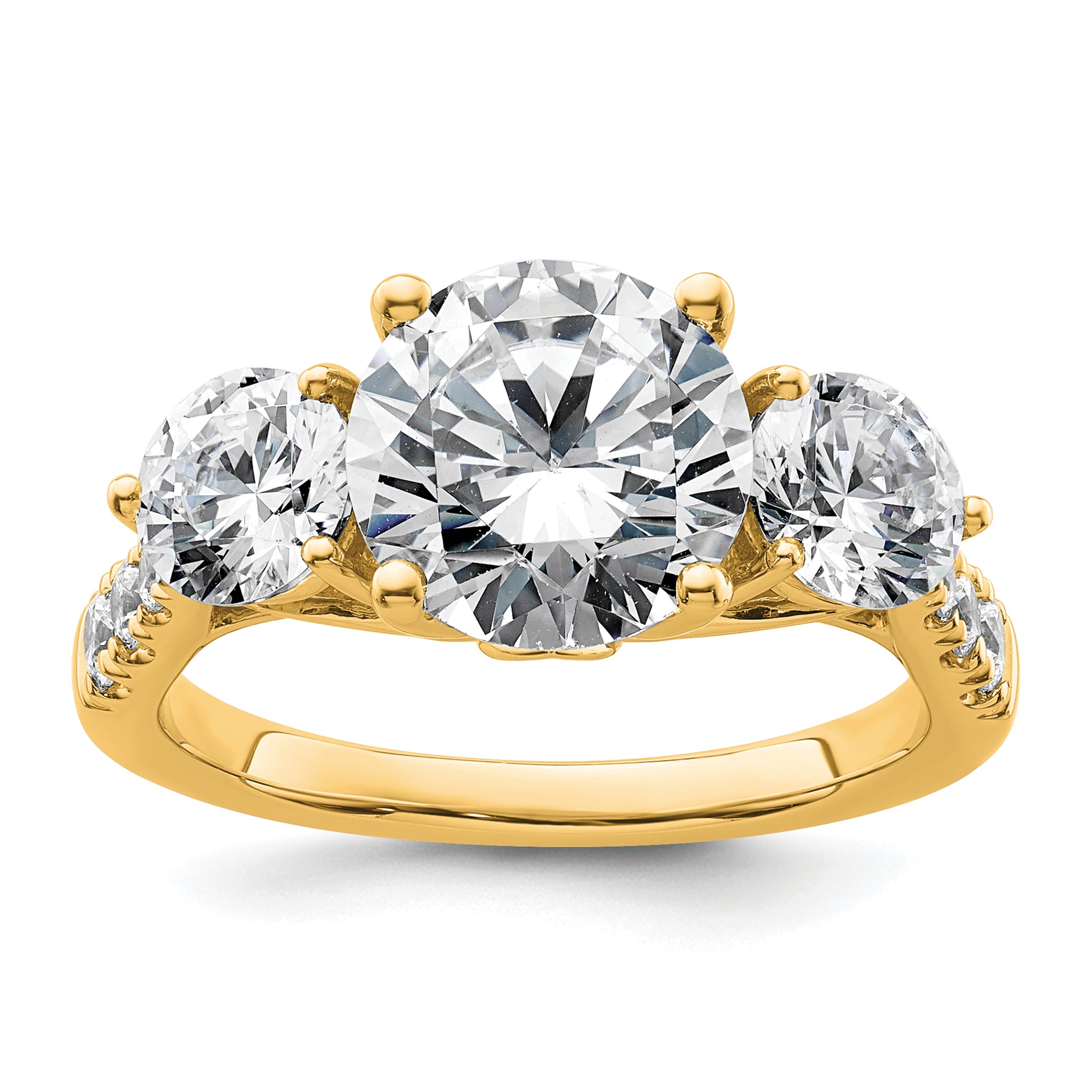 14k 4 carat Certified Lab Grown Diamond VS+ F+ Round Complete Three Stone Engagement Ring