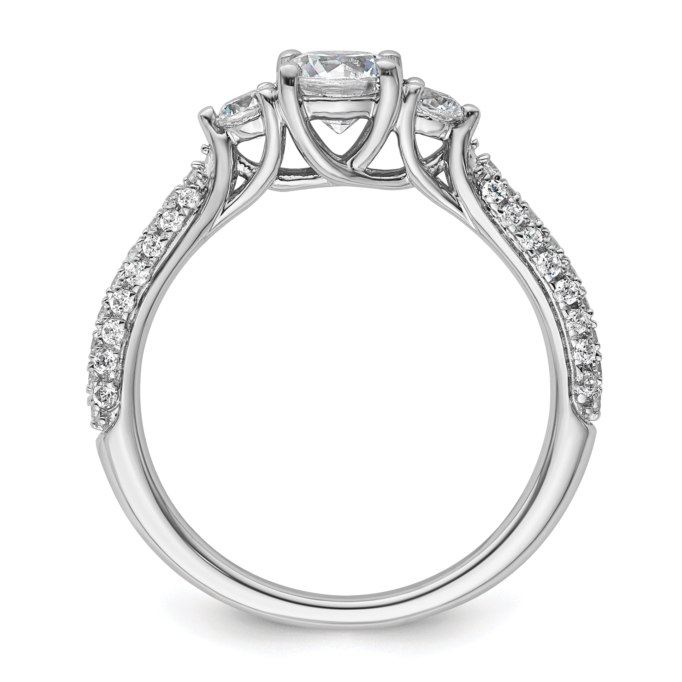 14k White Gold 1 carat Lab Grown Diamond VS+ F+ Complete Round Three Stone Engagement Ring