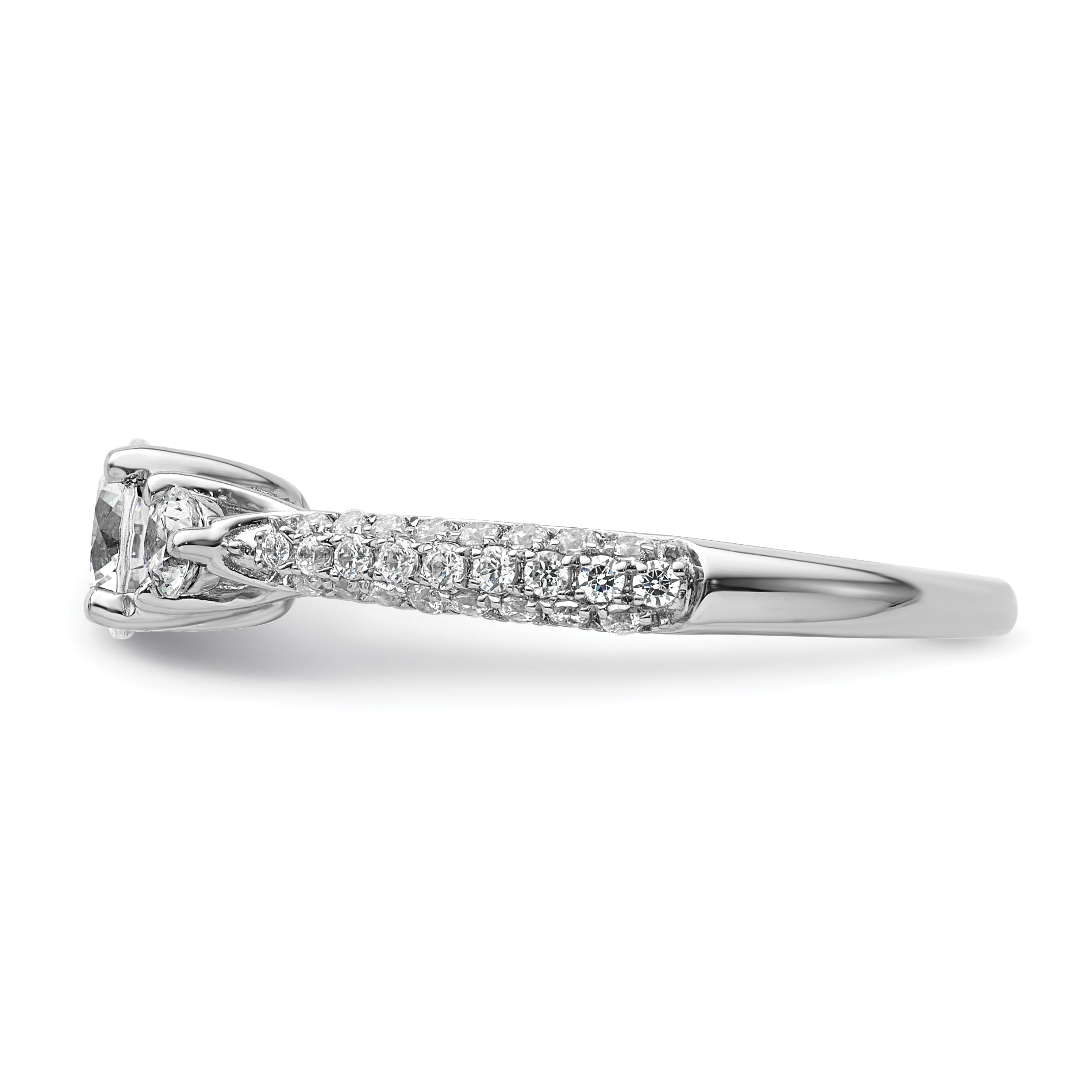 14k White Gold 1 carat Lab Grown Diamond VS+ F+ Complete Round Three Stone Engagement Ring