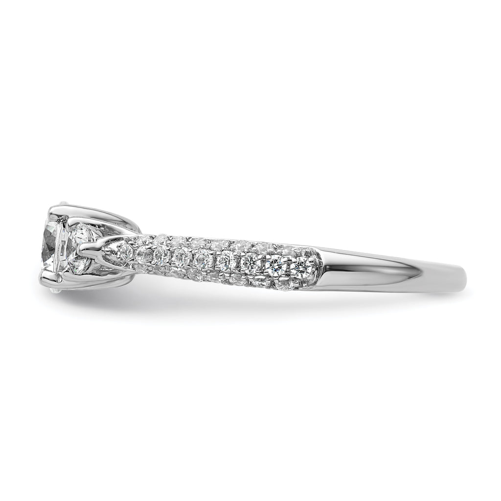 14k White Gold 1 carat Lab Grown Diamond VS+ F+ Complete Round Three Stone Engagement Ring