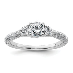 14k White Gold 1 carat Lab Grown Diamond VS+ F+ Complete Round Three Stone Engagement Ring