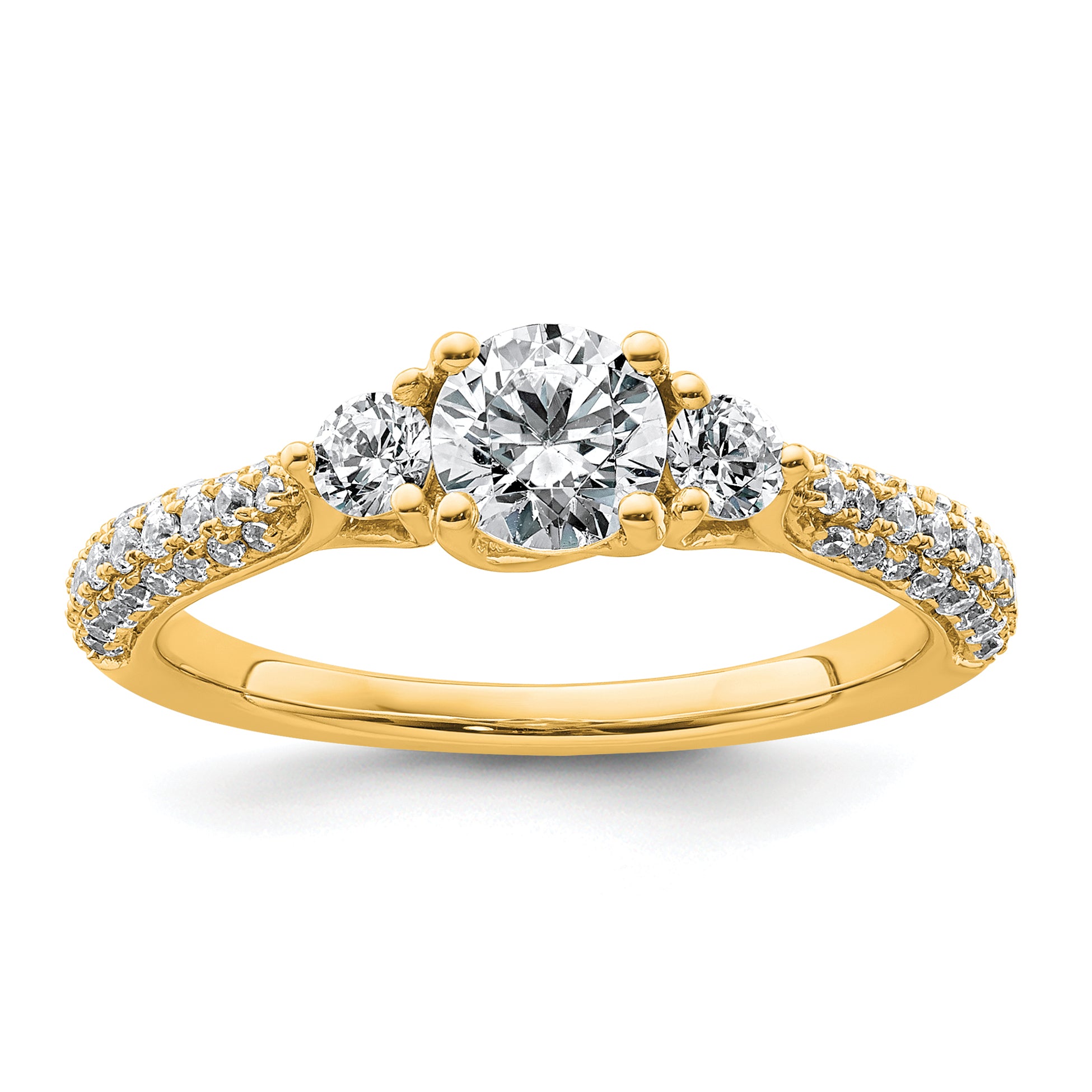14k 1 carat Certified Lab Grown Diamond VS+ F+ Complete Round Three Stone Engagement Ring Main image