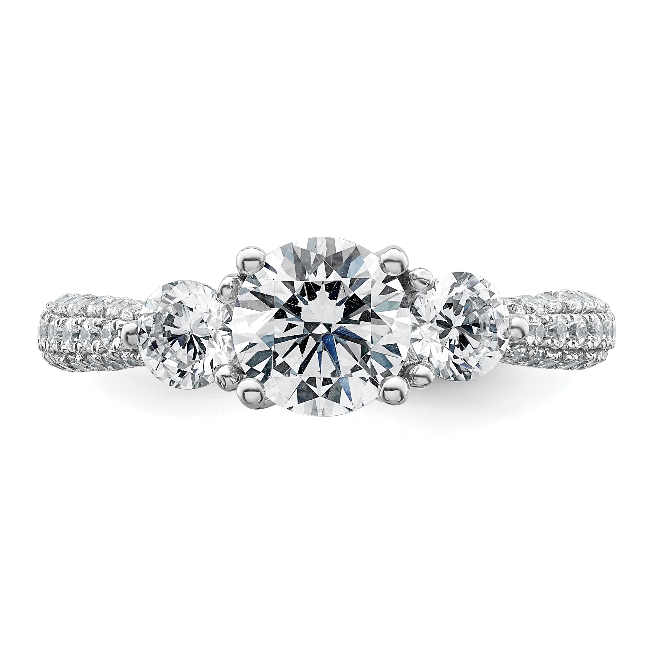 14k White Gold 1 3/4 carat Lab Grown Diamond VS+ F+ Complete Round Three Stone Engagement Ring