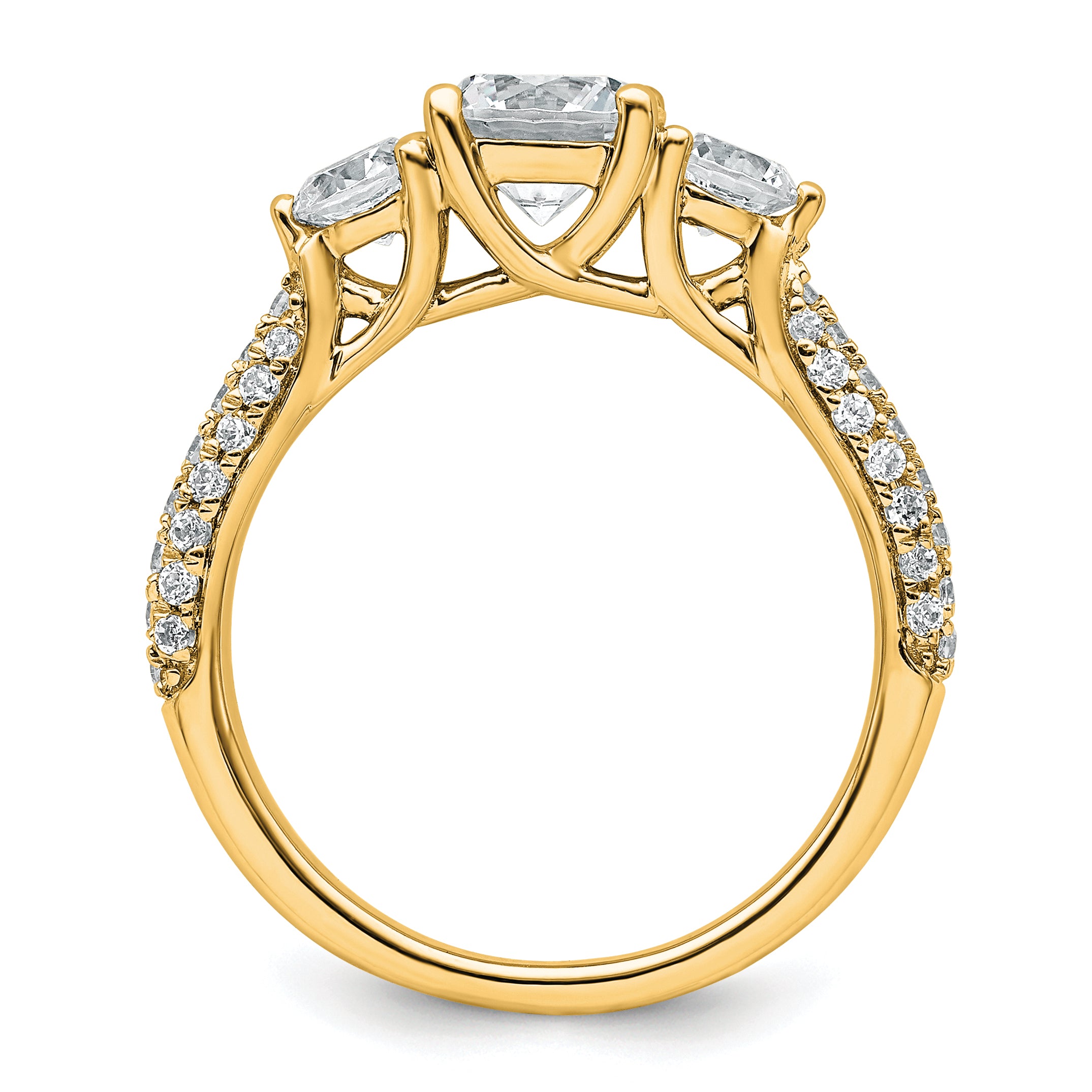 14k 1 3/4 carat Lab Grown Diamond VS+ F+ Complete Round Three Stone Engagement Ring Secondary image