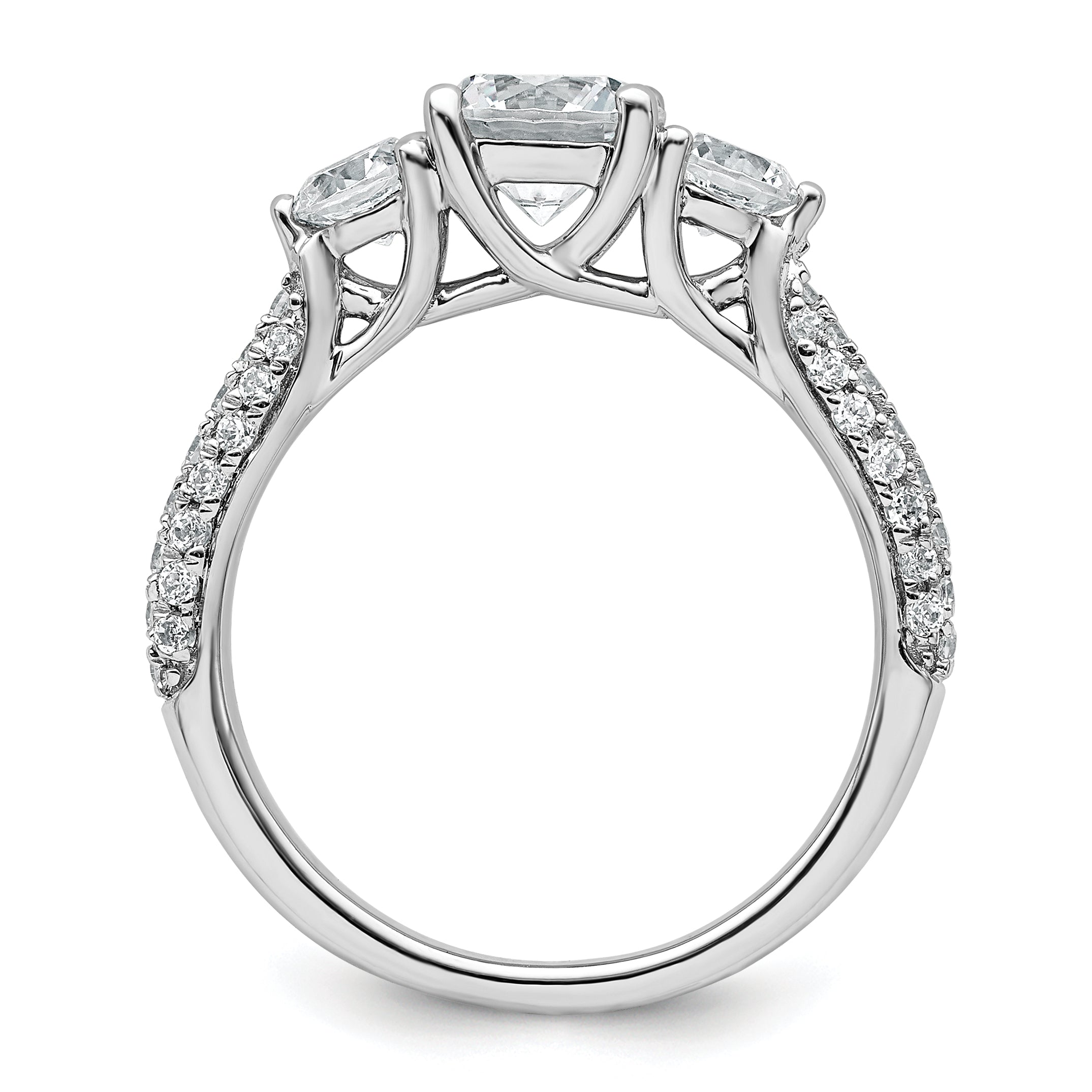 14k White Gold 1 3/4 carat Certified Lab Grown Diamond VS+ F+ Complete Round Three Stone Engagement Ring Secondary image