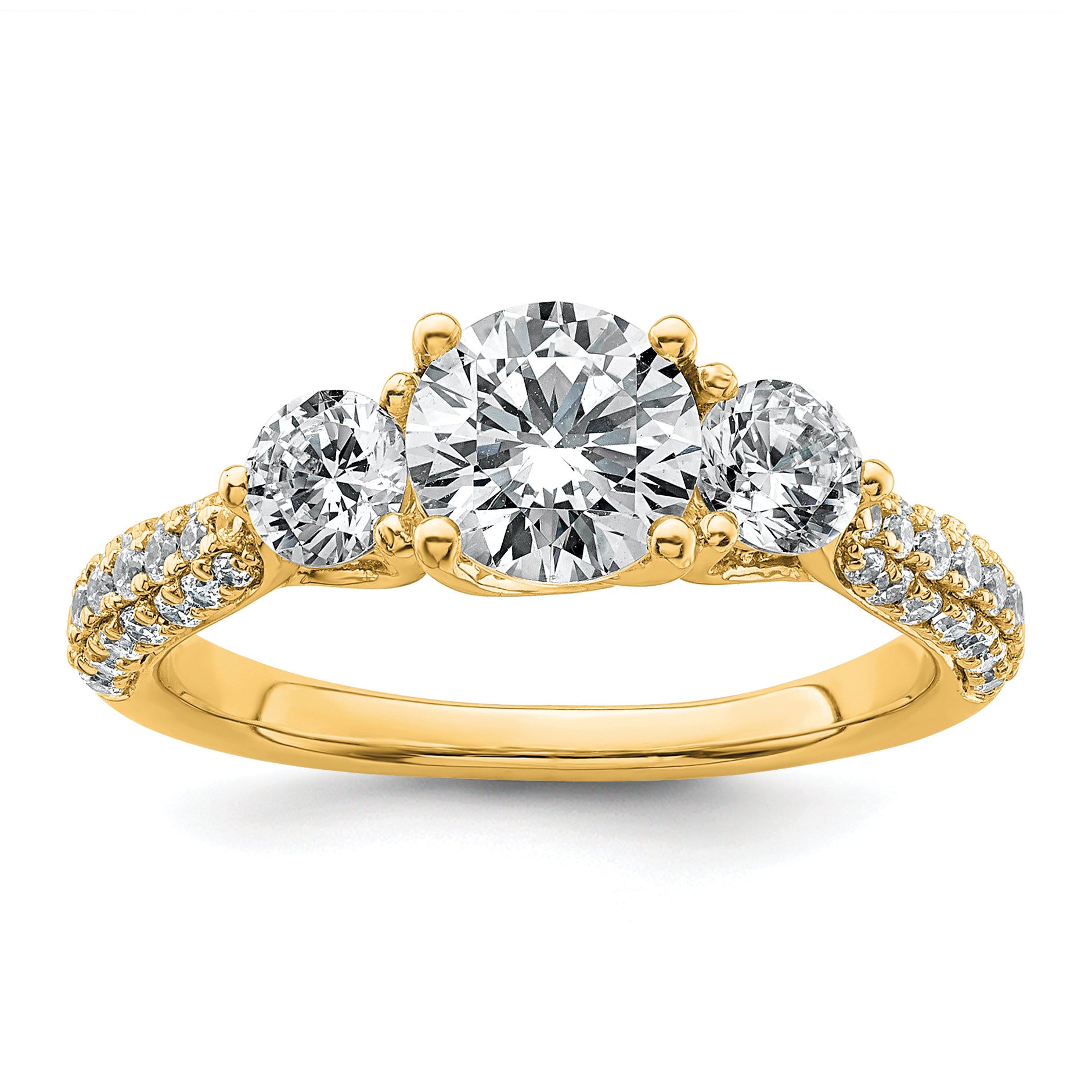 14k 1 3/4 carat Certified Lab Grown Diamond VS+ F+ Complete Round Three Stone Engagement Ring Main image