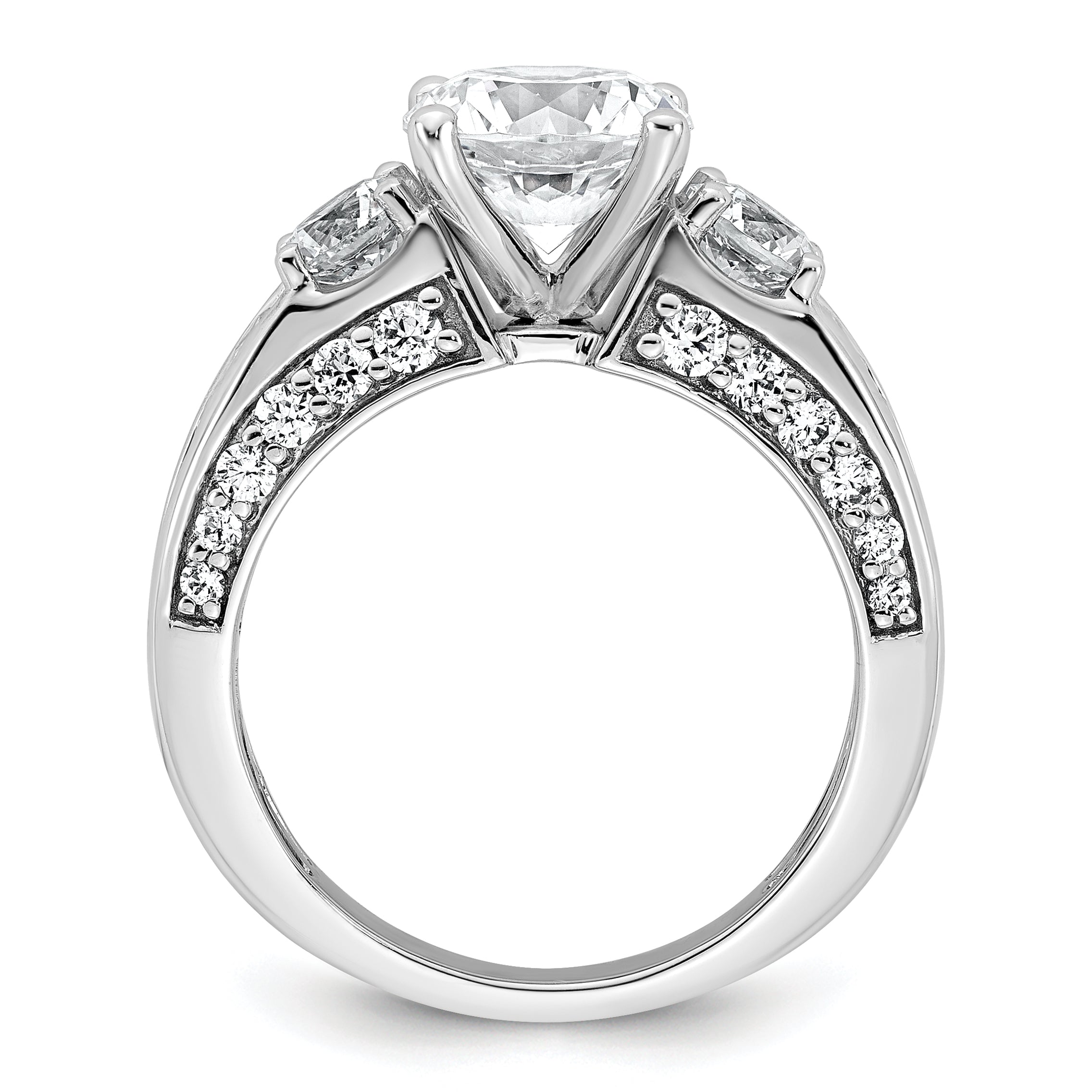 14k White Gold 3 3/4 carat Certified Lab Grown Diamond VS+ F+ Round Complete Three Stone Engagement Ring