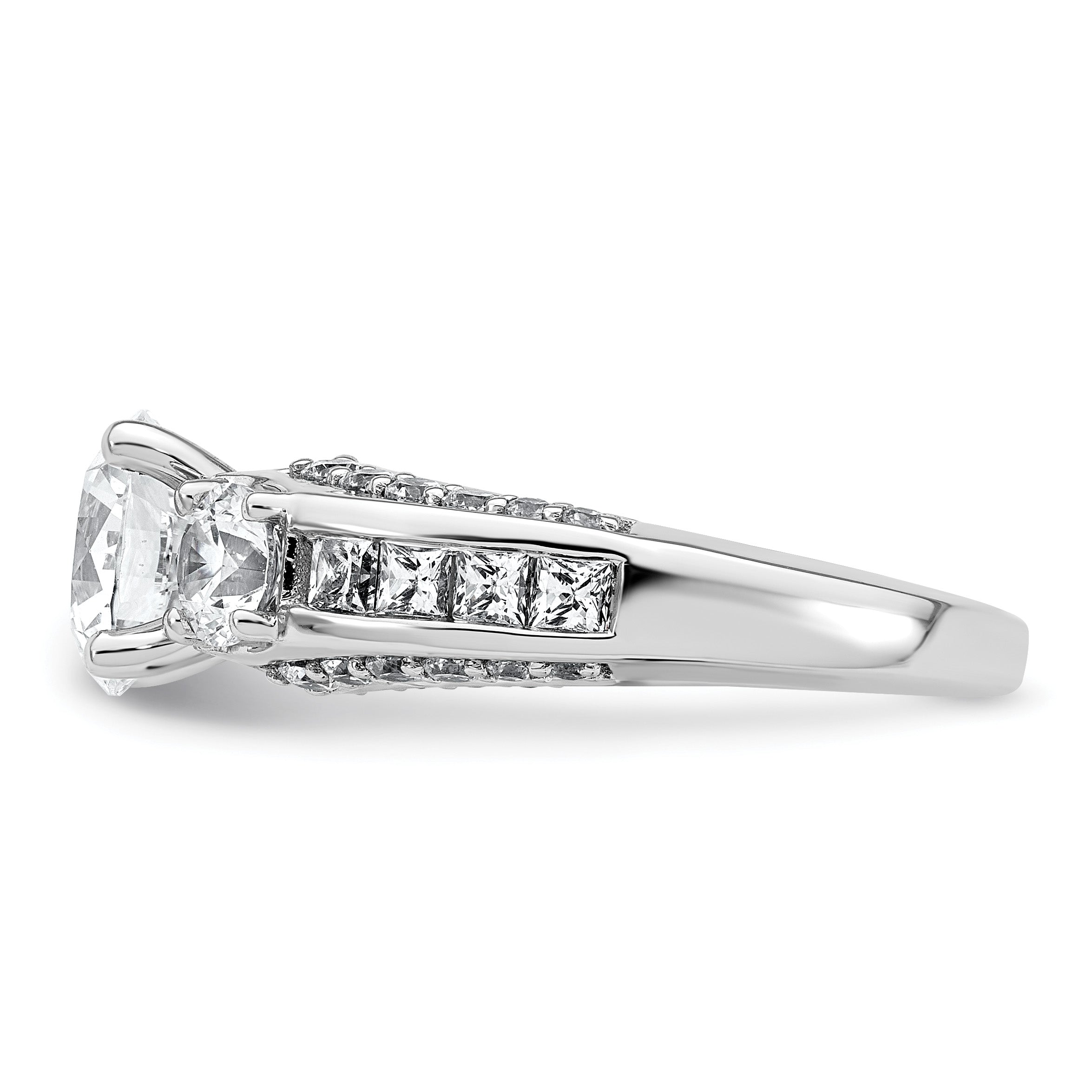 14k White Gold 3 3/4 carat Certified Lab Grown Diamond VS+ F+ Round Complete Three Stone Engagement Ring
