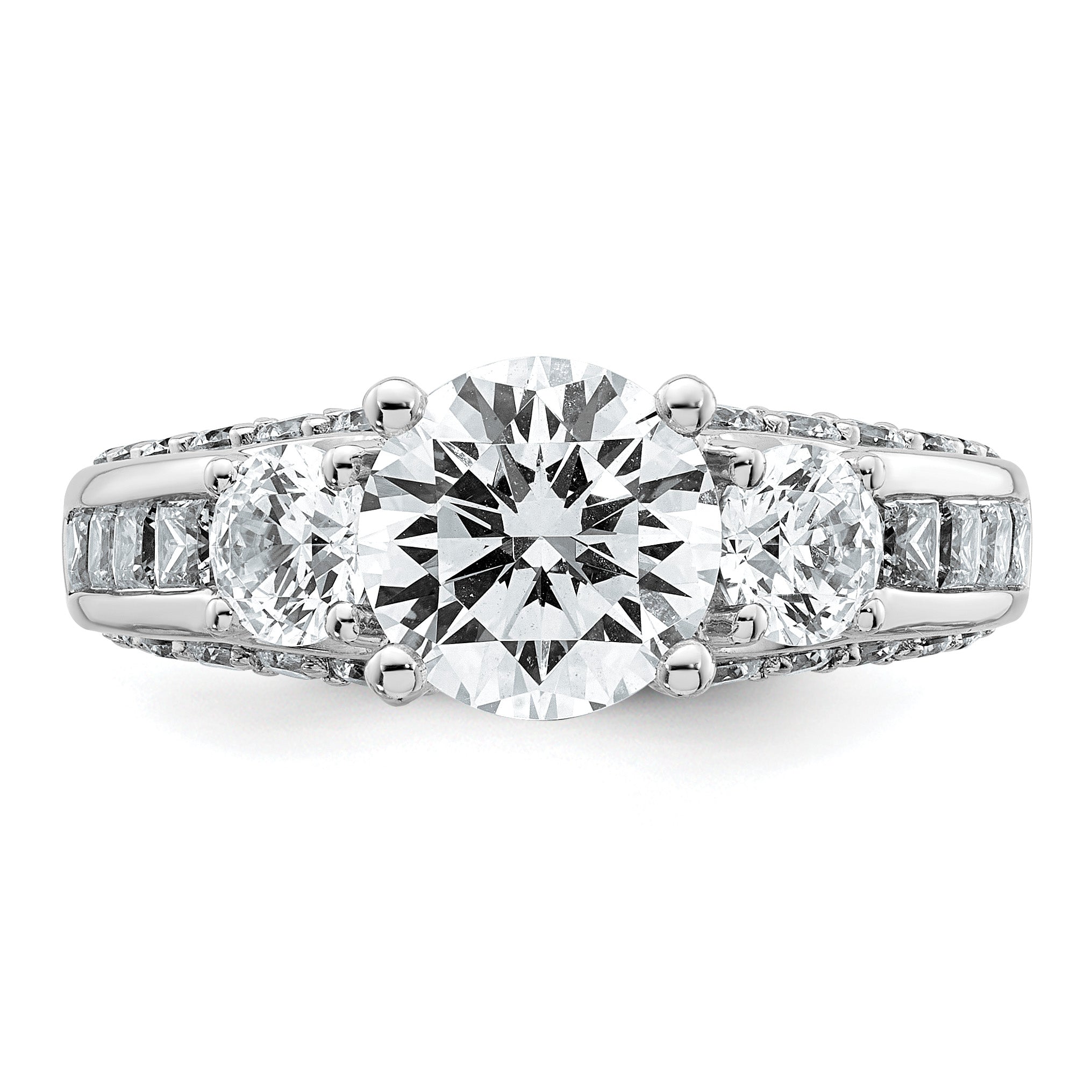14k White Gold 3 3/4 carat Certified Lab Grown Diamond VS+ F+ Round Complete Three Stone Engagement Ring