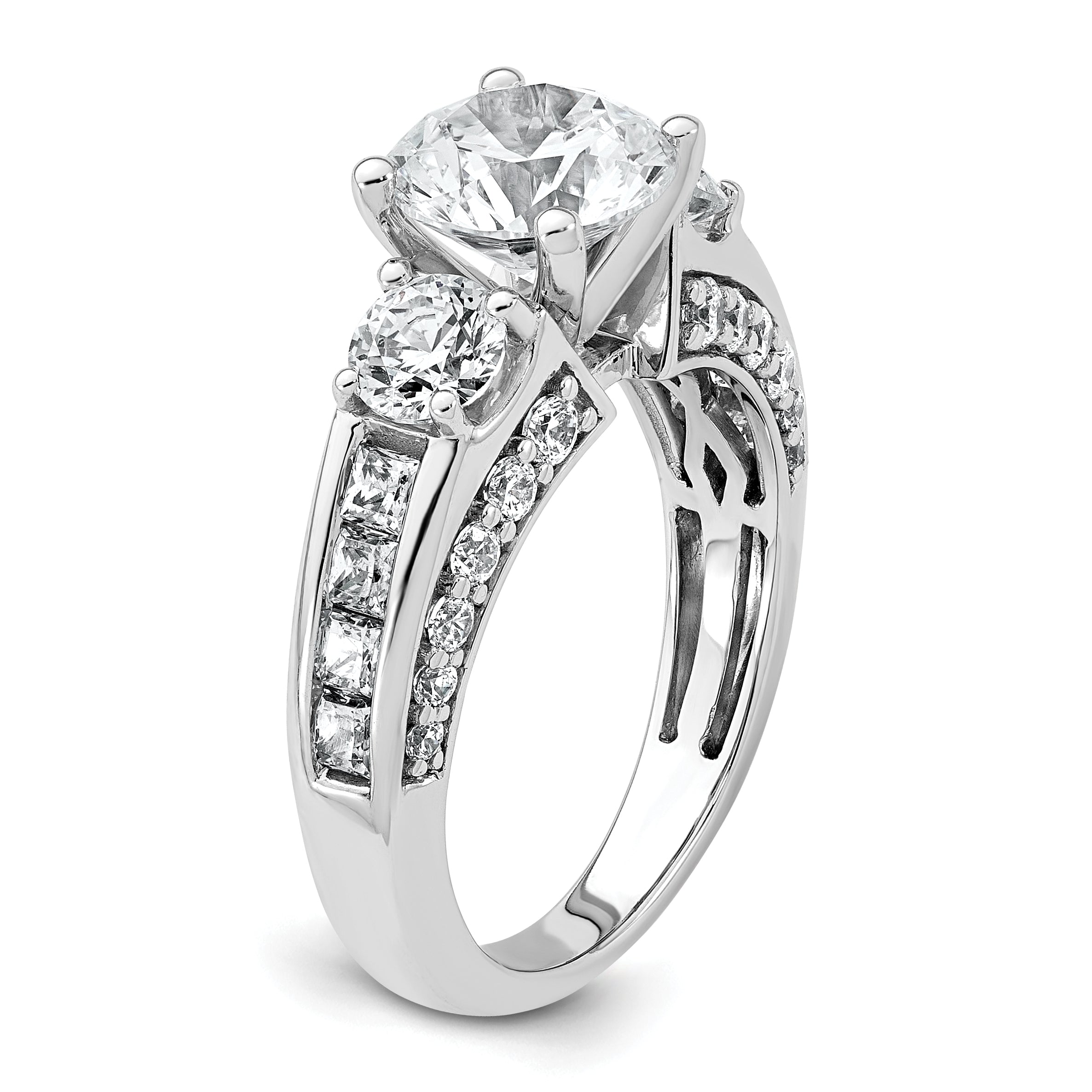 14k White Gold 3 3/4 carat Certified Lab Grown Diamond VS+ F+ Round Complete Three Stone Engagement Ring