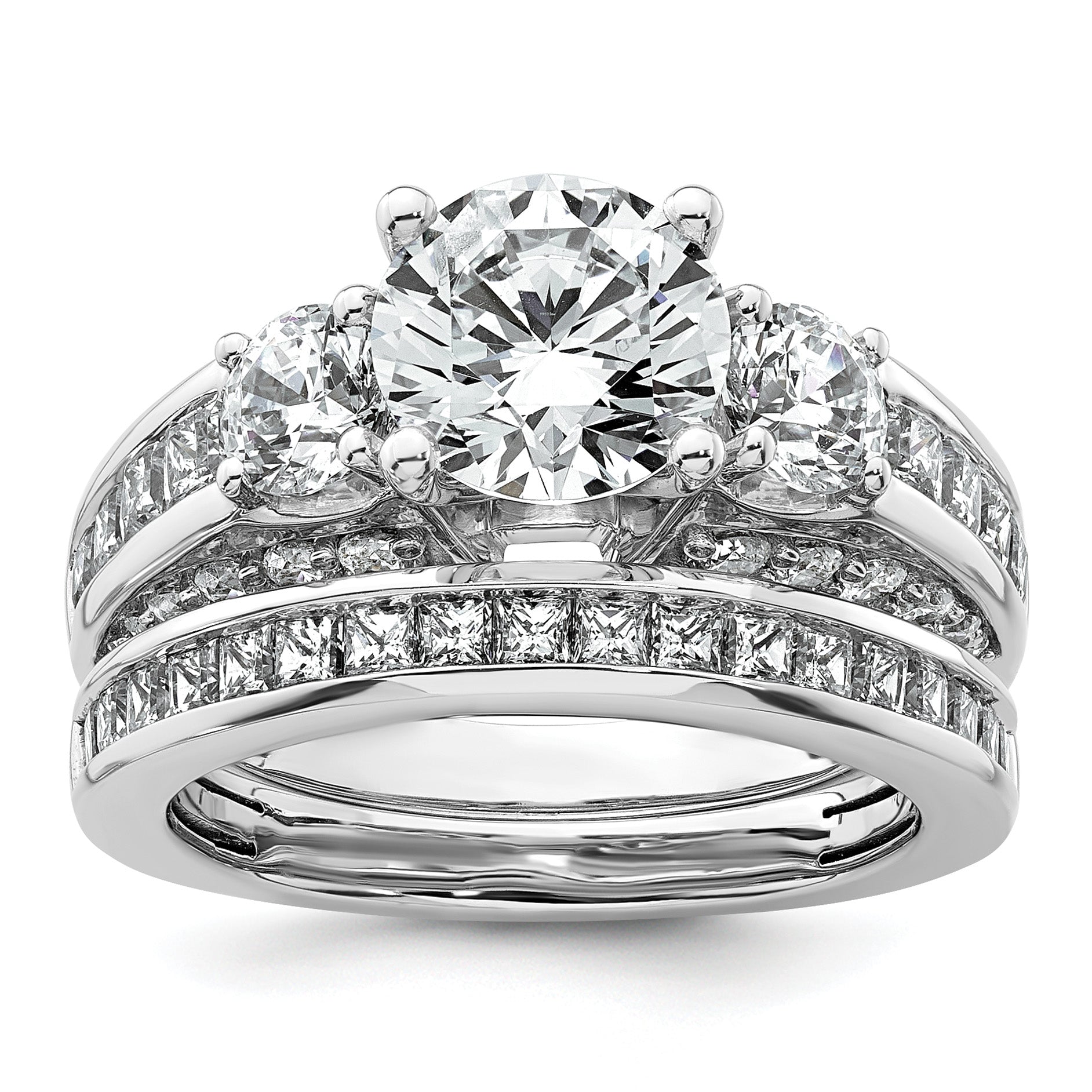 14k White Gold 3 3/4 carat Certified Lab Grown Diamond VS+ F+ Round Complete Three Stone Engagement Ring