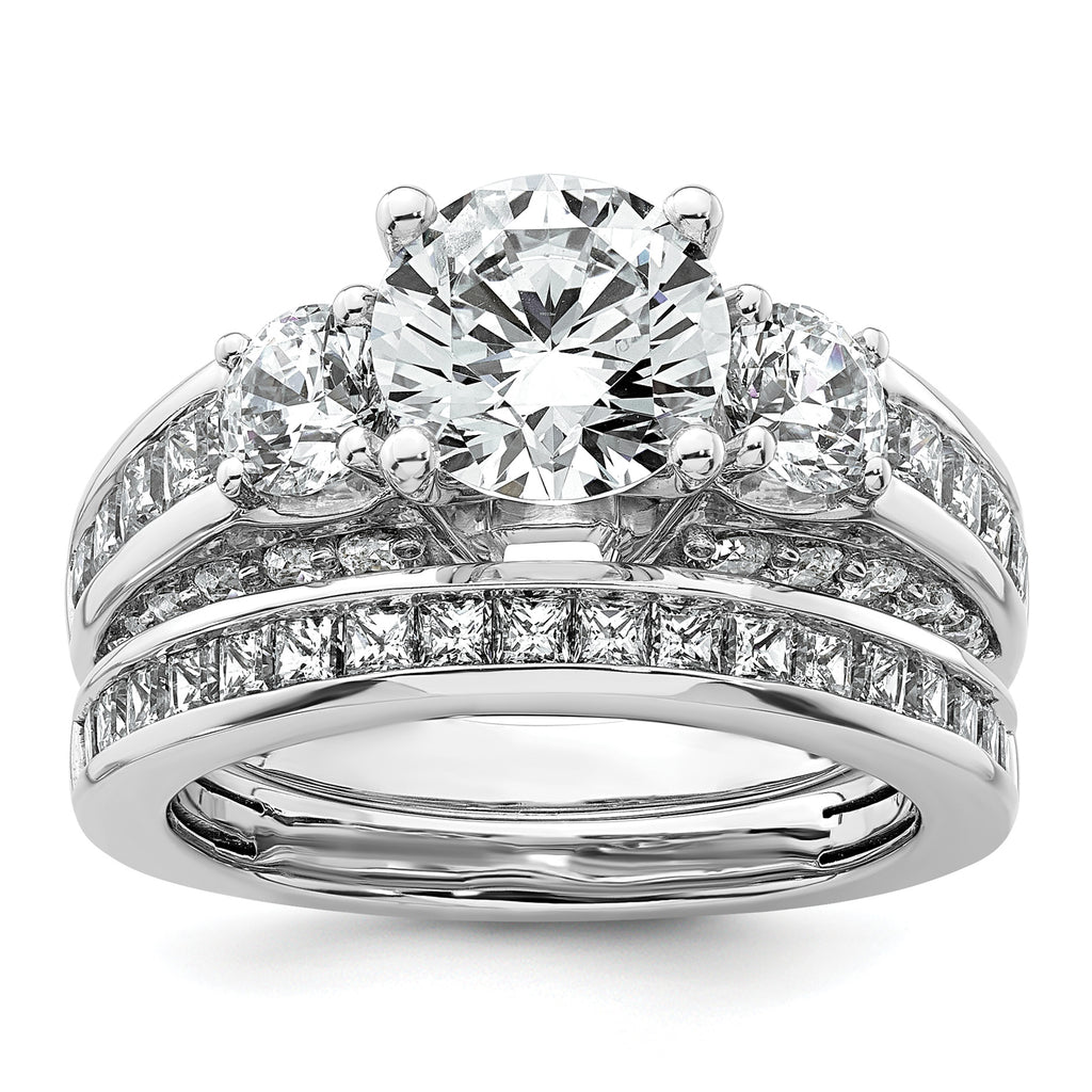 14k White Gold 3 3/4 carat Certified Lab Grown Diamond VS+ F+ Round Complete Three Stone Engagement Ring