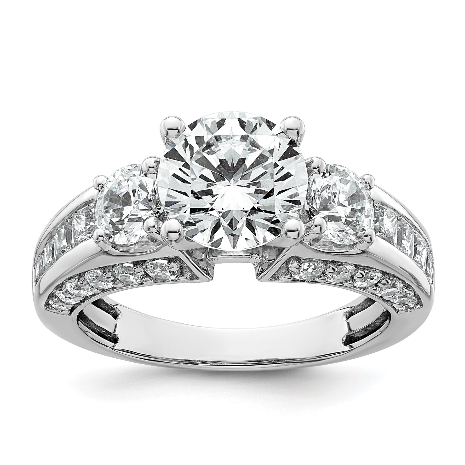 14k White Gold 3 3/4 carat Certified Lab Grown Diamond VS+ F+ Round Complete Three Stone Engagement Ring