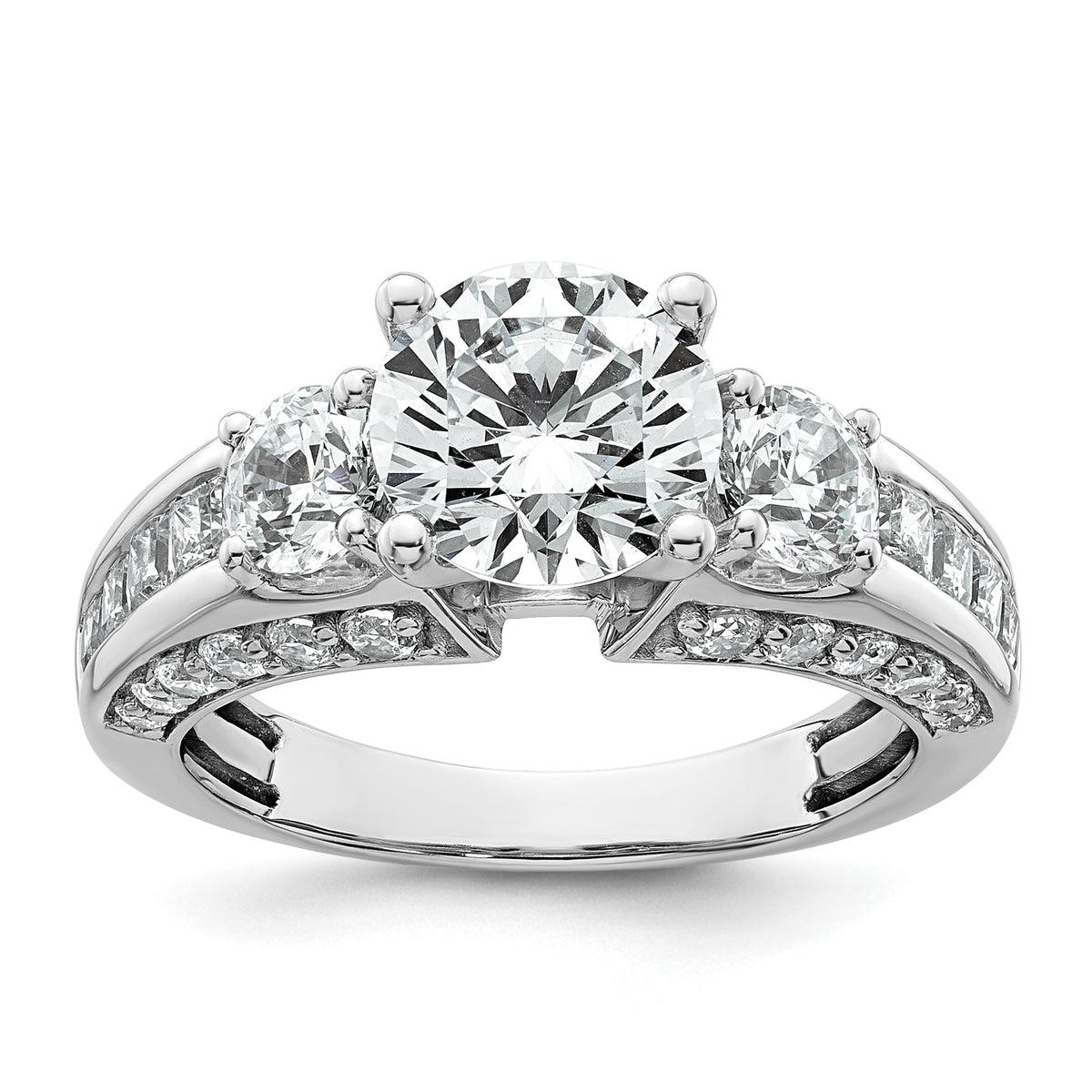 14k White Gold 3 3/4 carat Certified Lab Grown Diamond VS+ F+ Round Complete Three Stone Engagement Ring