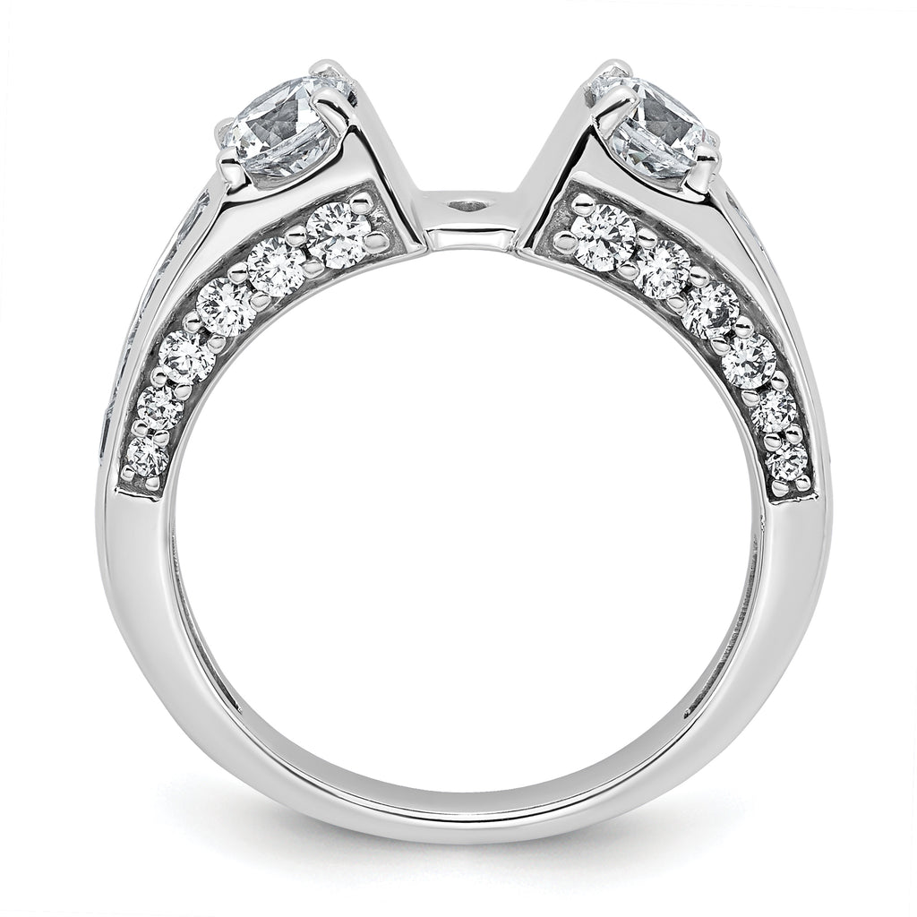 14k White Gold 1 3/4 carat Lab Grown Diamond VS+ F+ 2 carat Center Round Semi Mount Three Stone Engagement Ring