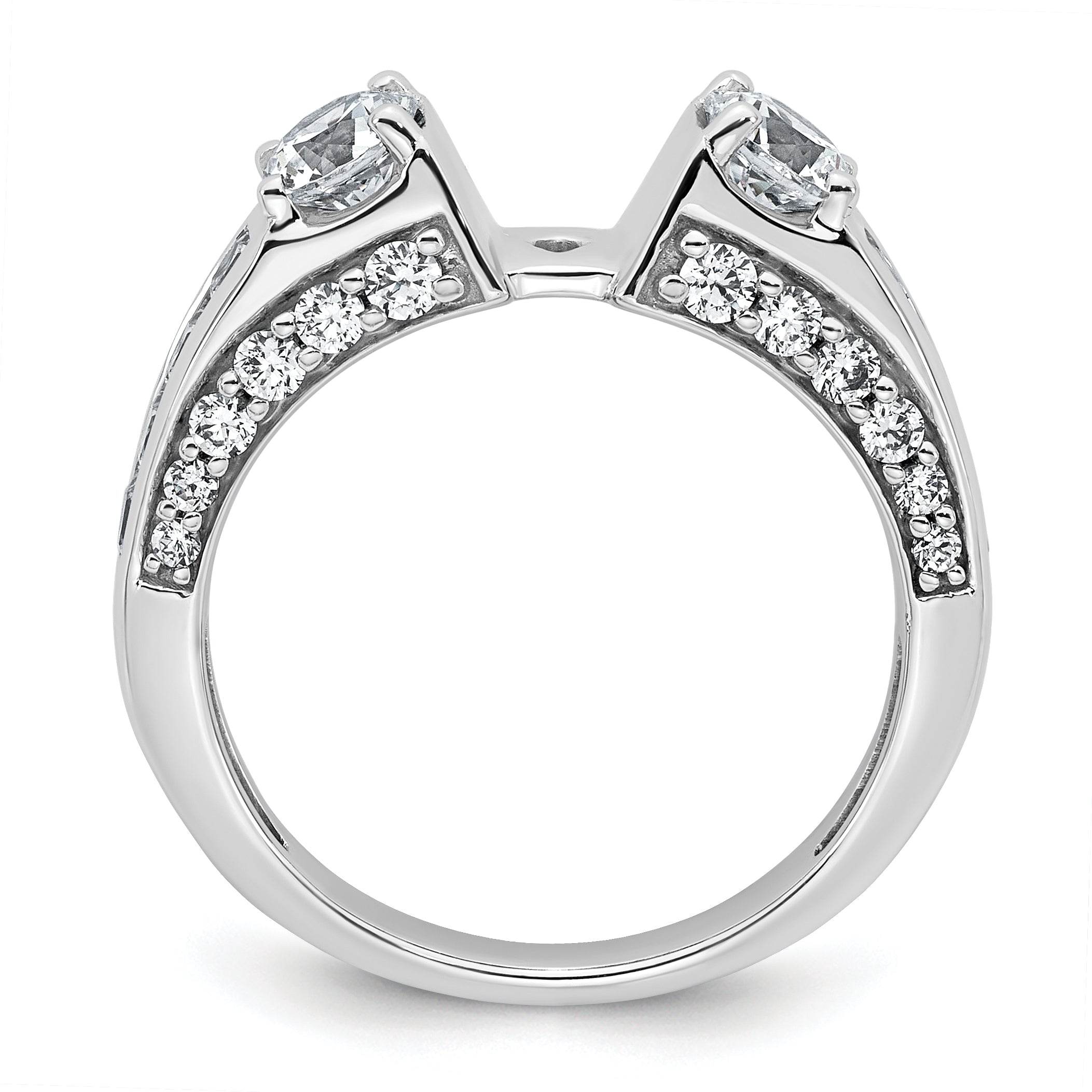 14k White Gold 1 3/4 carat Lab Grown Diamond VS+ F+ 2 carat Center Round Semi Mount Three Stone Engagement Ring