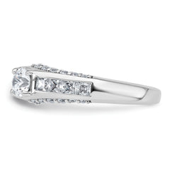 14k White Gold 1 3/4 carat Lab Grown Diamond VS+ F+ 2 carat Center Round Semi Mount Three Stone Engagement Ring