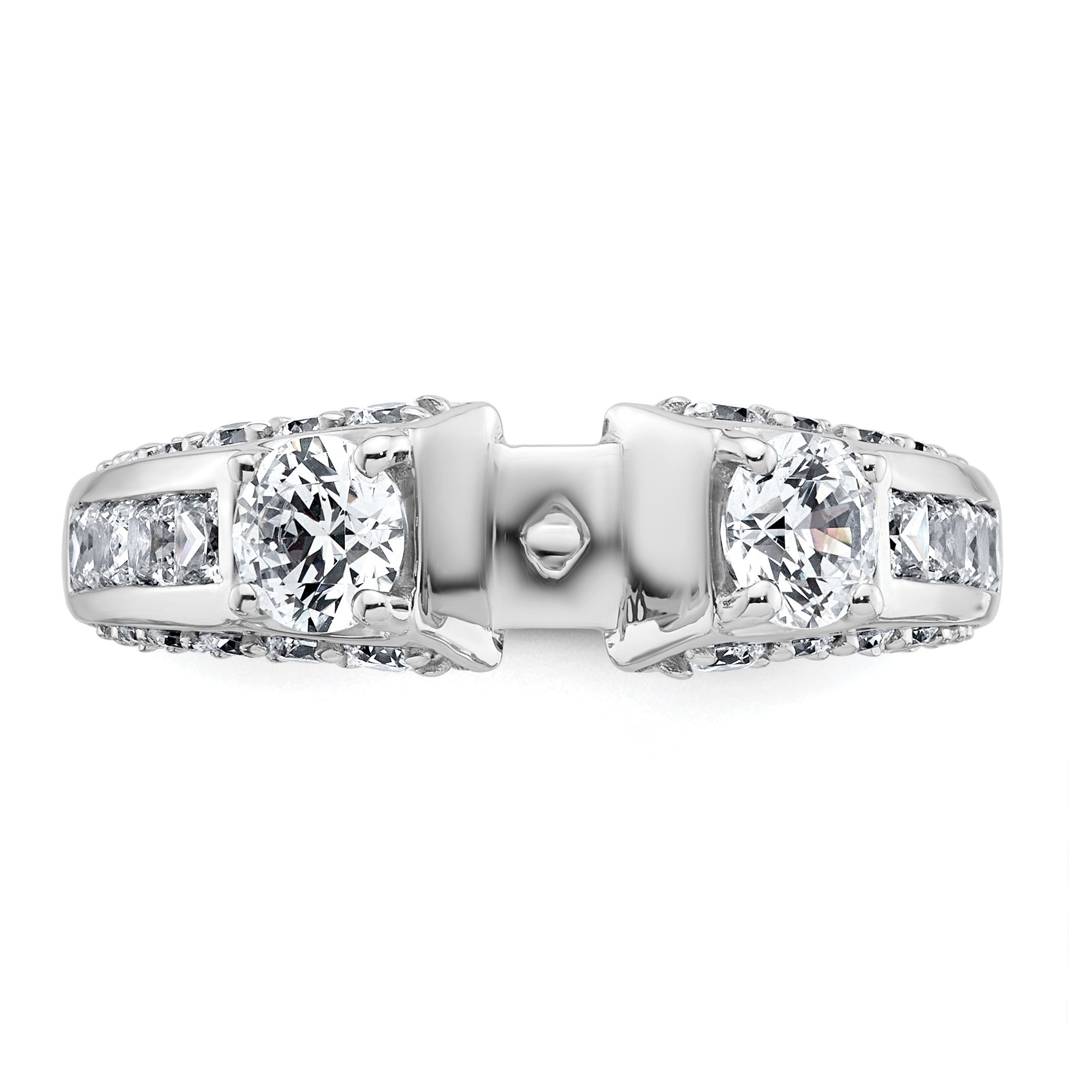 14k White Gold 1 3/4 carat Lab Grown Diamond VS+ F+ 2 carat Center Round Semi Mount Three Stone Engagement Ring