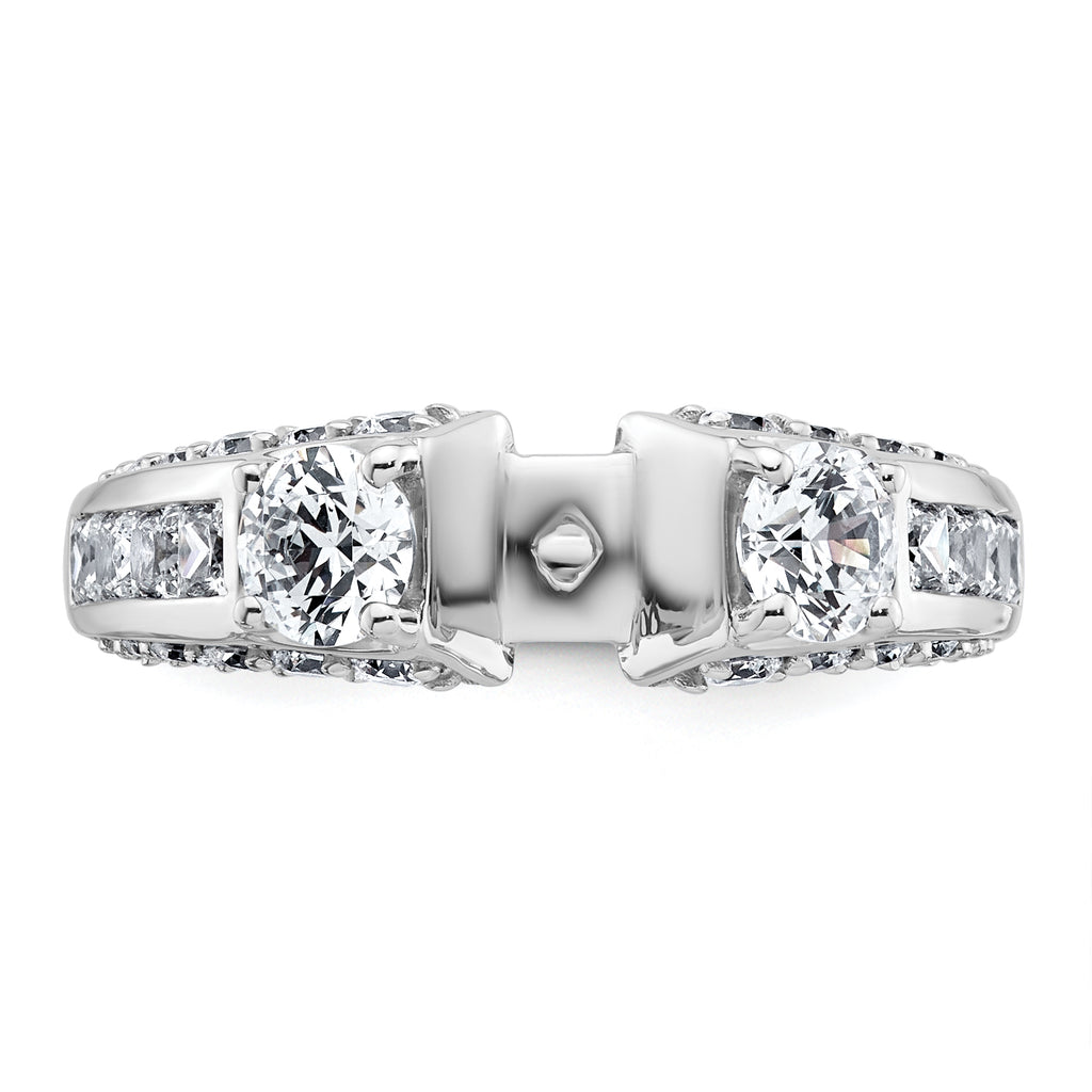 14k White Gold 1 3/4 carat Lab Grown Diamond VS+ F+ 2 carat Center Round Semi Mount Three Stone Engagement Ring