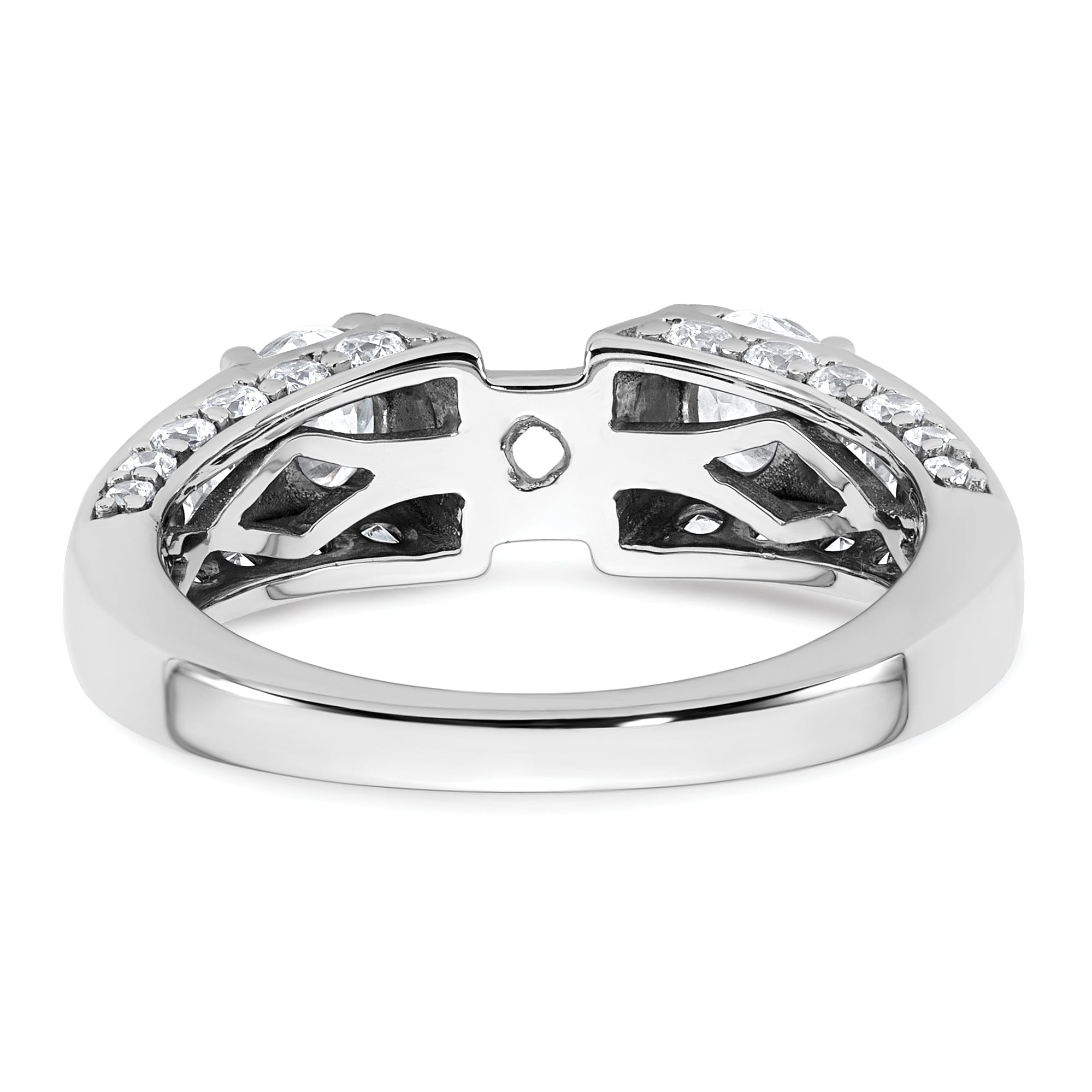 14k White Gold 1 3/4 carat Lab Grown Diamond VS+ F+ 2 carat Center Round Semi Mount Three Stone Engagement Ring