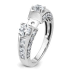 14k White Gold 1 3/4 carat Lab Grown Diamond VS+ F+ 2 carat Center Round Semi Mount Three Stone Engagement Ring