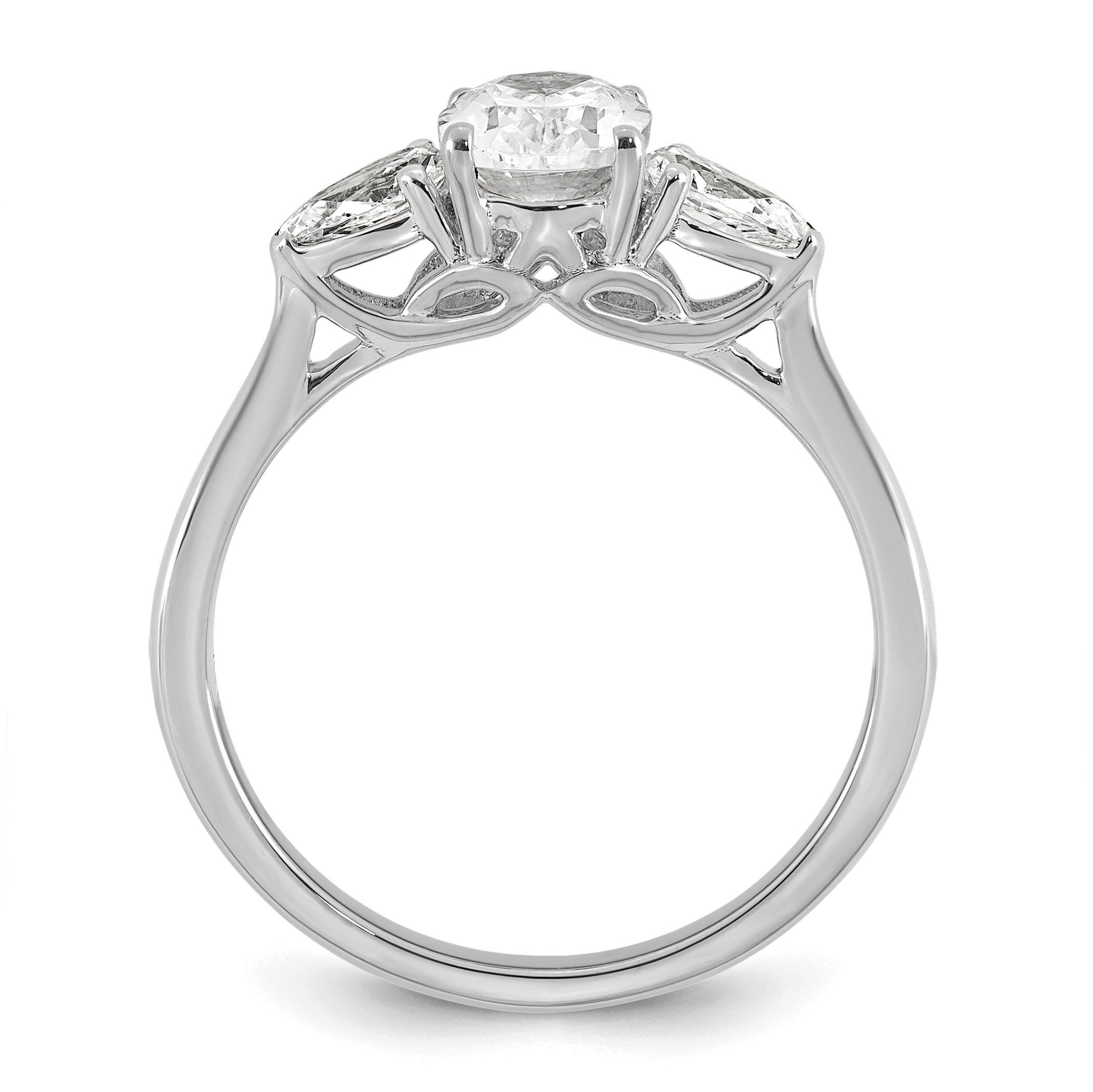 14k White Gold 1 3/8 carat Lab Grown Diamond VS+ F+ Oval and Pear Complete Three Stone Engagement Ring
