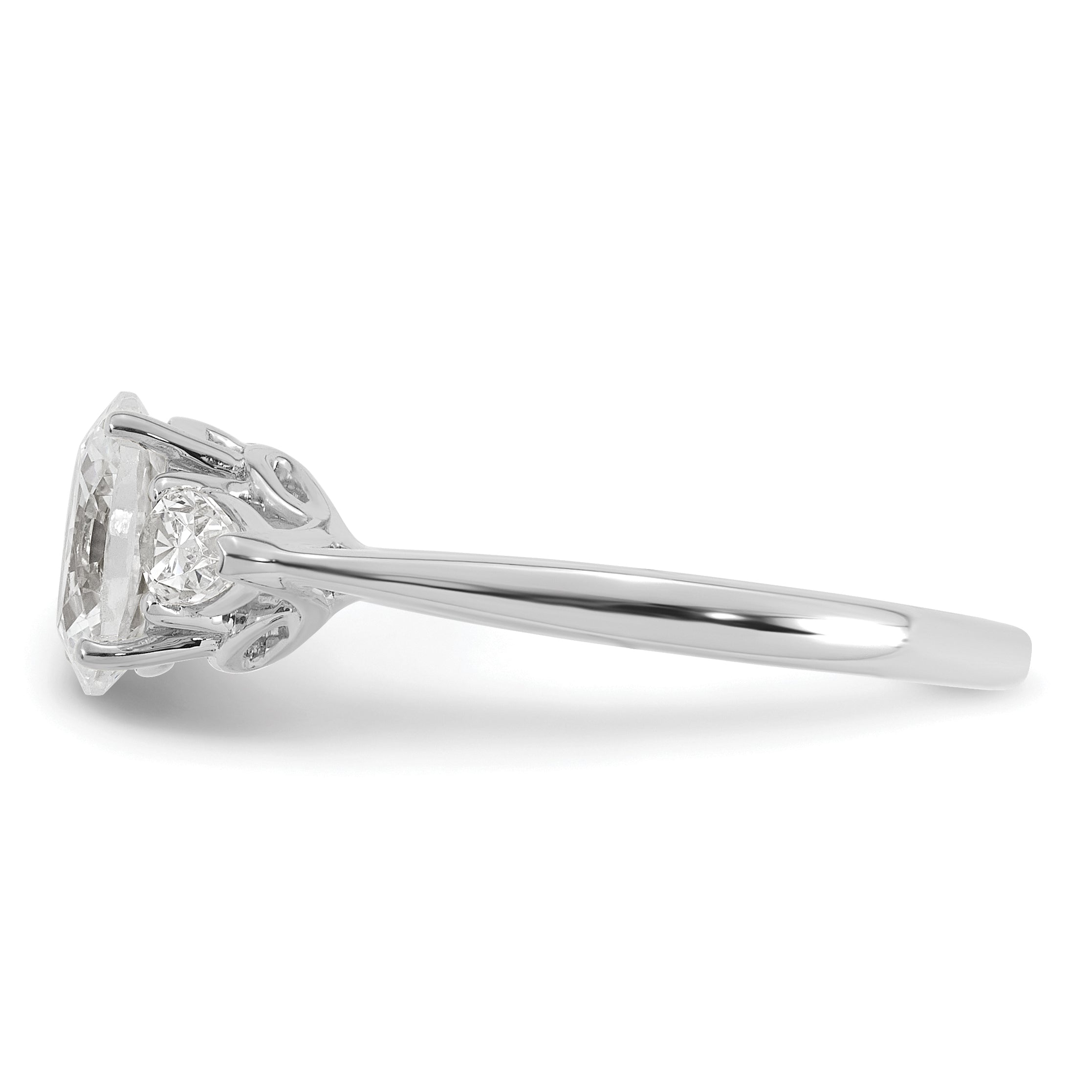 14k White Gold 1 3/8 carat Lab Grown Diamond VS+ F+ Oval and Pear Complete Three Stone Engagement Ring