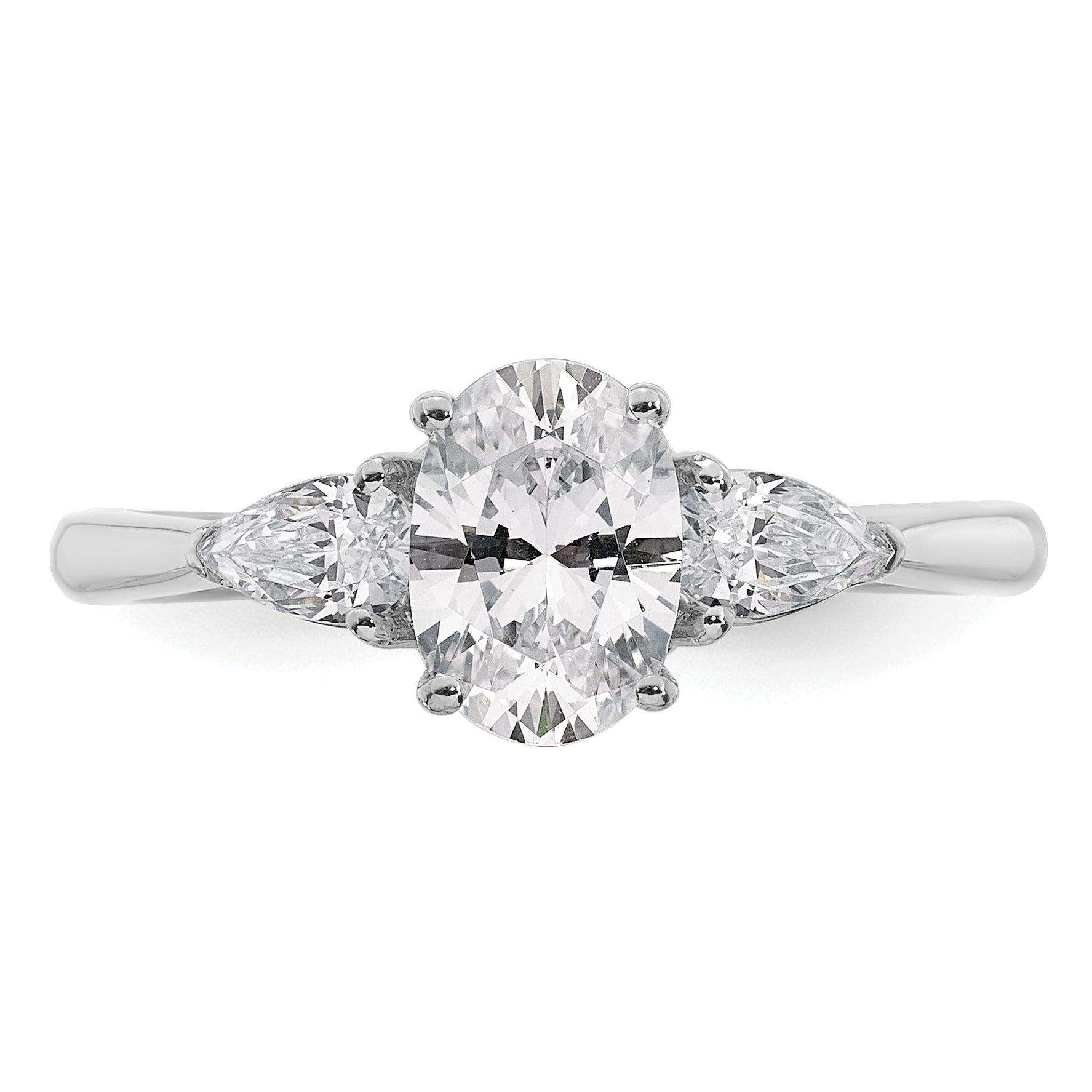 14k White Gold 1 3/8 carat Lab Grown Diamond VS+ F+ Oval and Pear Complete Three Stone Engagement Ring