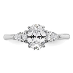 14k White Gold 1 3/8 carat Lab Grown Diamond VS+ F+ Oval and Pear Complete Three Stone Engagement Ring