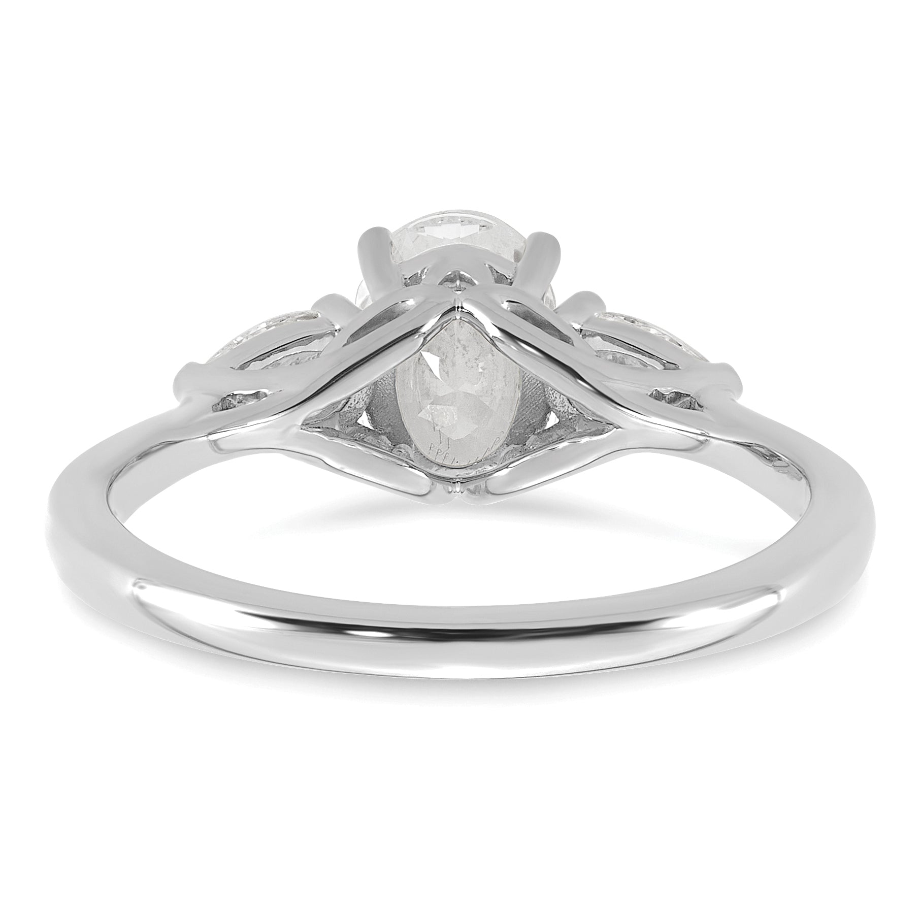 14k White Gold 1 3/8 carat Lab Grown Diamond VS+ F+ Oval and Pear Complete Three Stone Engagement Ring