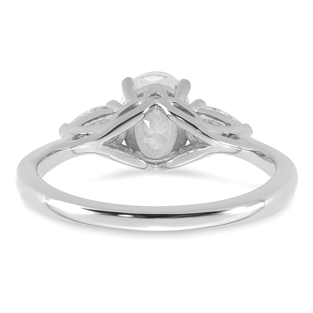 14k White Gold 1 3/8 carat Lab Grown Diamond VS+ F+ Oval and Pear Complete Three Stone Engagement Ring