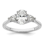 14k White Gold 1 3/8 carat Lab Grown Diamond VS+ F+ Oval and Pear Complete Three Stone Engagement Ring
